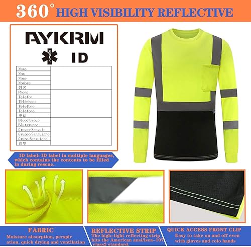 Miniatura 4 de AYKRM Camiseta de seguridad reflectante de alta visibilidad de manga larga de alta visibilidad (XS-6XL)