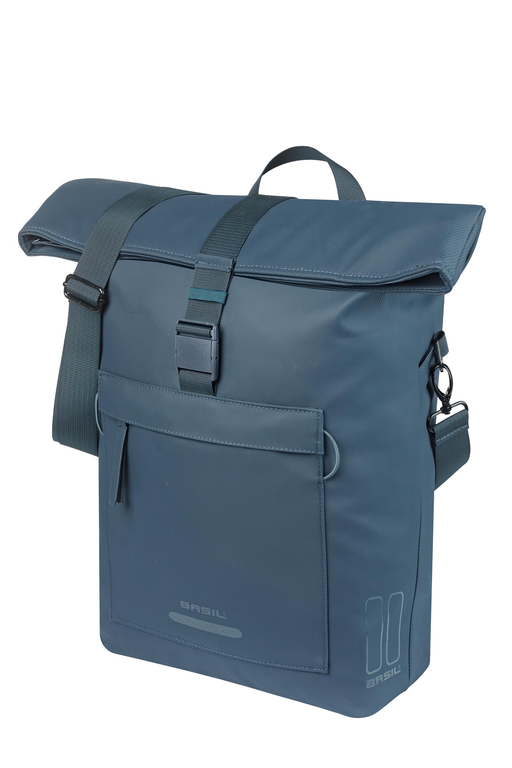 Basil Brooklyn Single Bicycle Pannier Rack - Waterproof 17L - with Laptop Compartment - Reflective - Made of Recycled Material - MIK Hooks - 32 x 14 x 40 cm - Blue