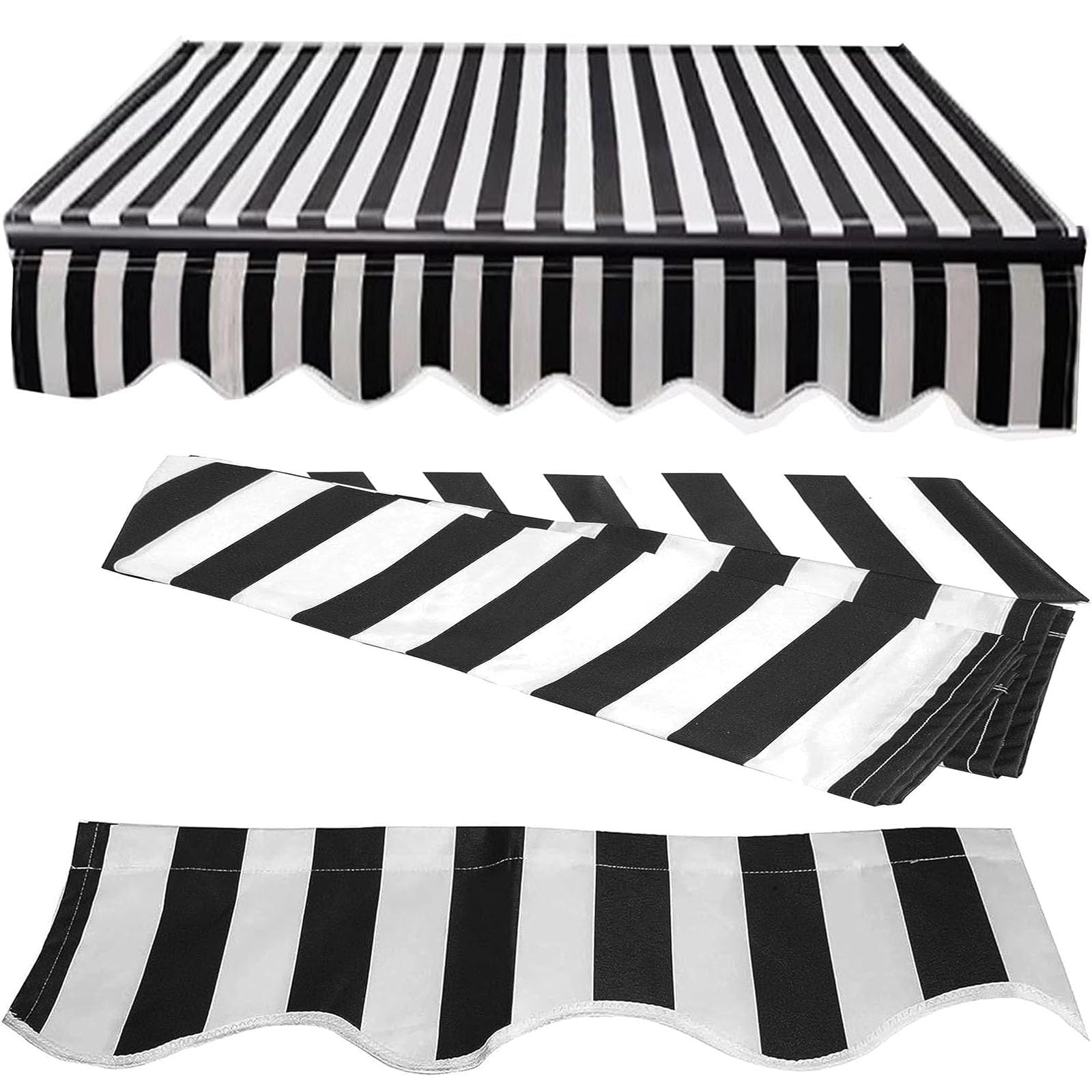 MESCXTY Retractable Awning Shade Fabric Replacements Outdoor Waterproof Sun Shelter Canvas 100% Polyester Stripes Canopy Cover for Yard, Deck, Balcony(Size:16x10ft,Color:Black White)