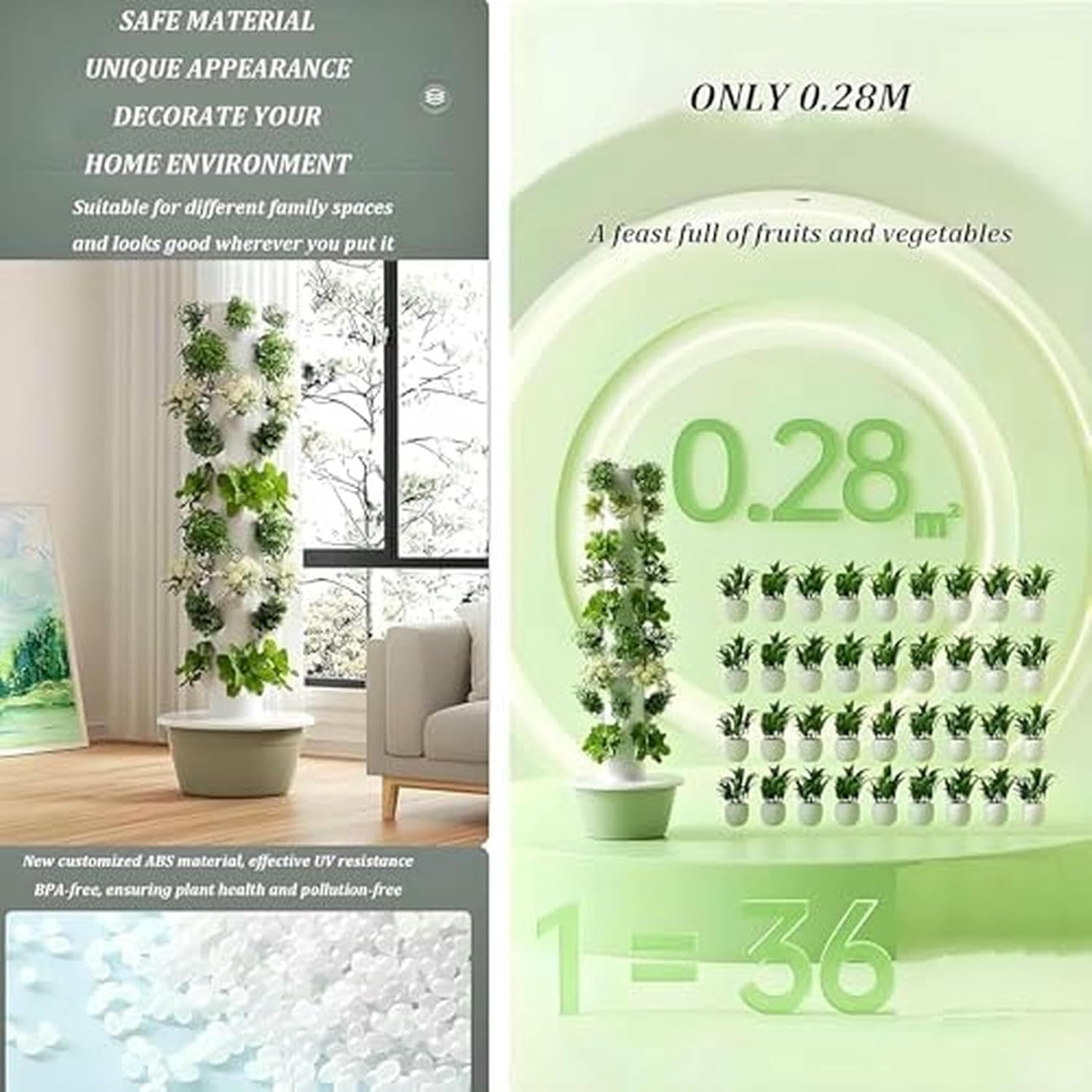 Hydroponics Tower Garden System - 7 Layer Aeroponics Kit for Herbs, Vegetables & Fruits with Pump, Seedling Tray & Planting Sponge - Indoor Growing Solution-