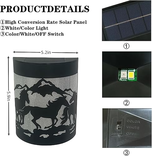 Miniatura 2 de Luces solares de pared de caballo, luces solares para valla al aire libre, impermeables, para escalones de terraza, garaje, patio trasero, porche,