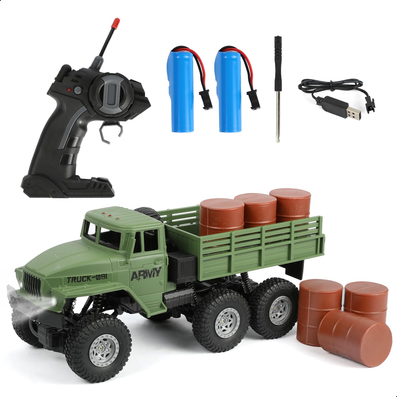 Modello Camion Militare 1:18, Veicolo da Trasporto, Replica Realistica con Taniche, Dettagli Curati, Ideale per Collezione ed Esposizione