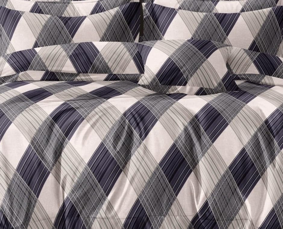 Image of 400 TC Cotton Feel Glace Cotton Fully Elastic Fitted Bedsheet Queen Size Double Bed with 2 Pillow Covers (60 inch x 78 inch inches, Cubic Fusion)