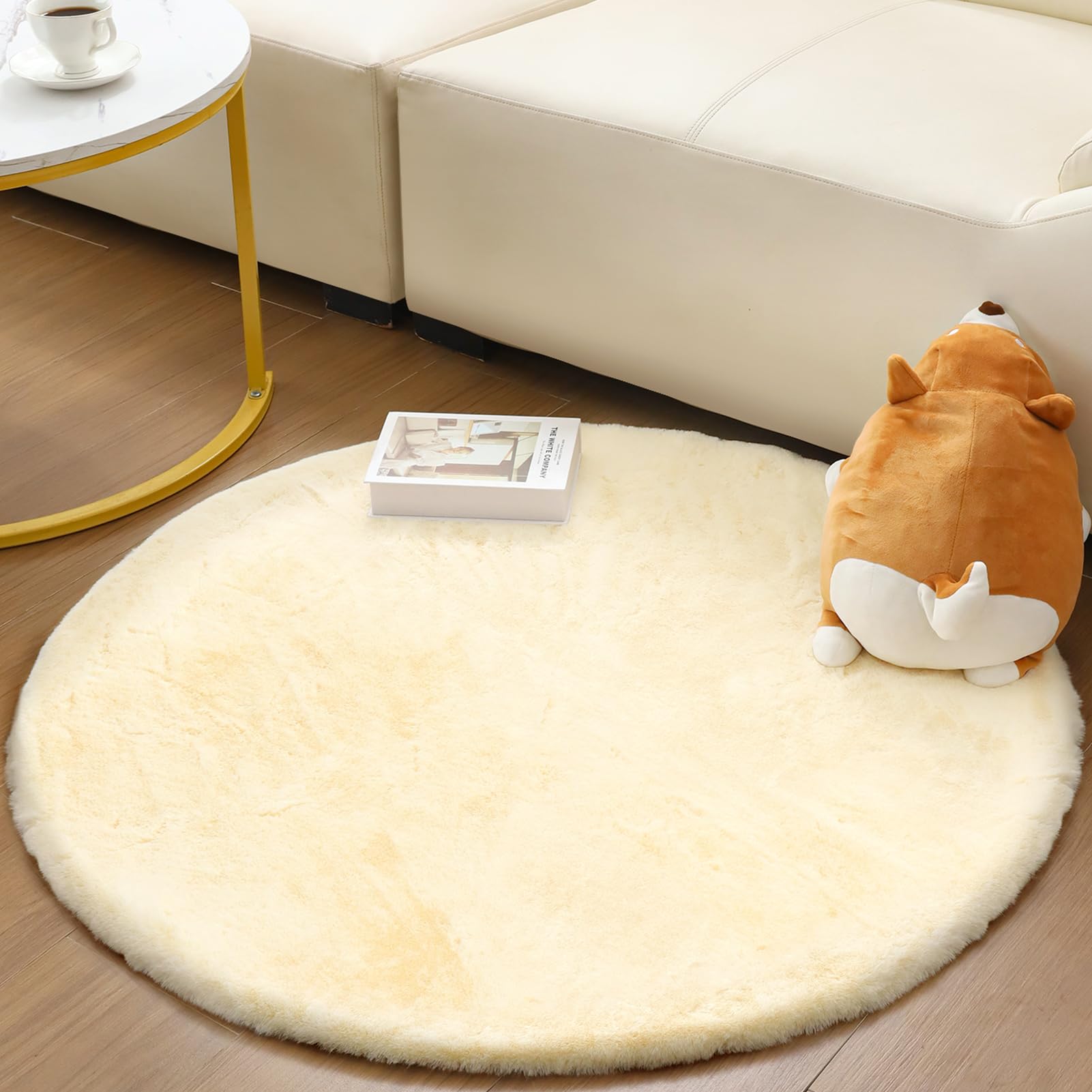 60 cm Alfombra Redonda de Piel Sintética de Conejo, Suave, Antideslizante y Lavable a Máquina, Ideal para Salón, Dormitorio y Habitación Infantil, Alfombra Esponjosa y Decorativa, Elegante y Duradera