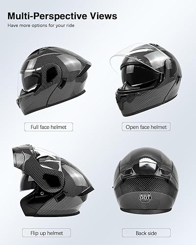 Miniatura 2 de Casco modular de motocicleta de fibra de carbono, de cara completa, abatible, doble visera, parasol aprobado por DOT, ATV Street Racing Dirt Bike