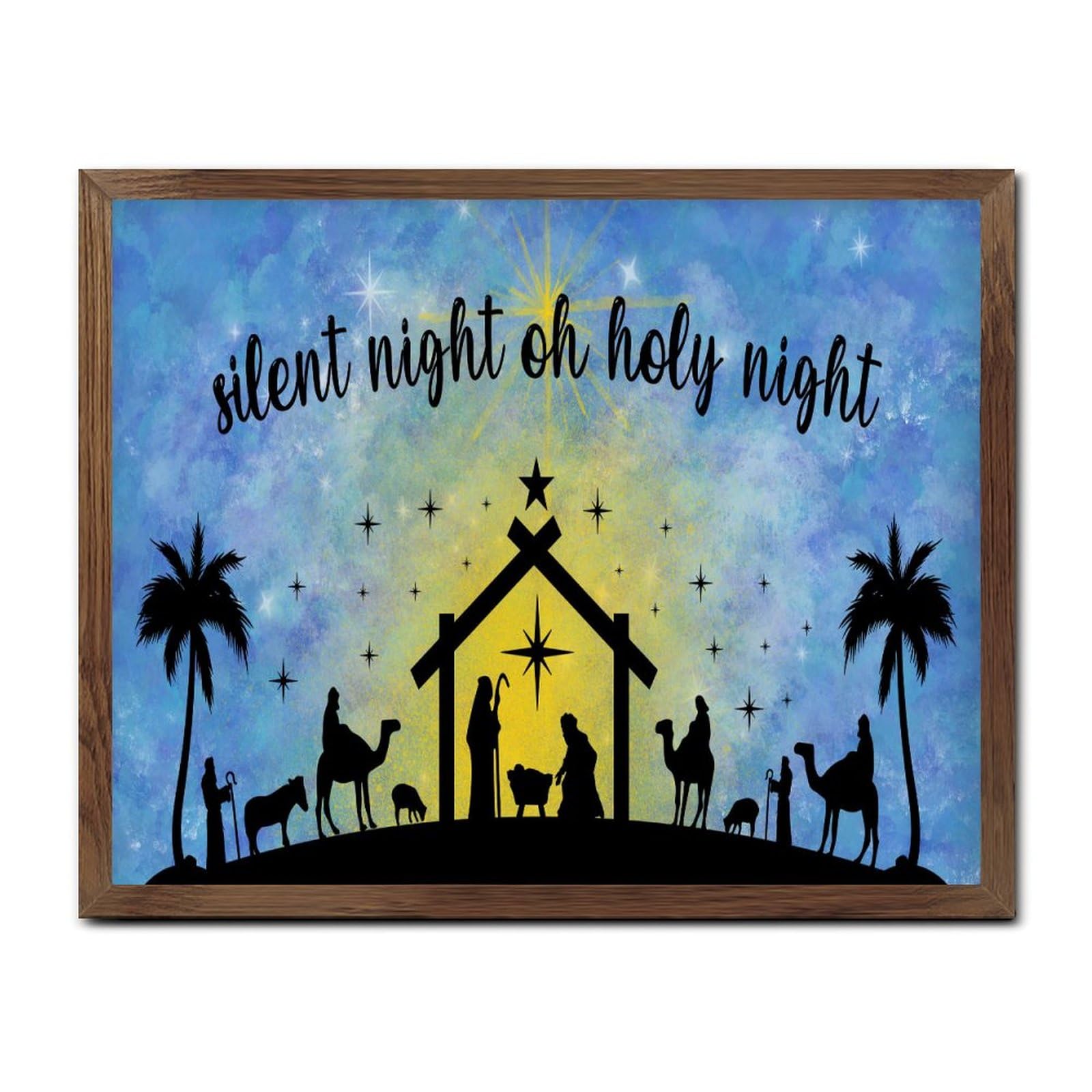 Panneau en bois Merry Christmas Oh Holy Night de qualité supérieure 40x50 cm