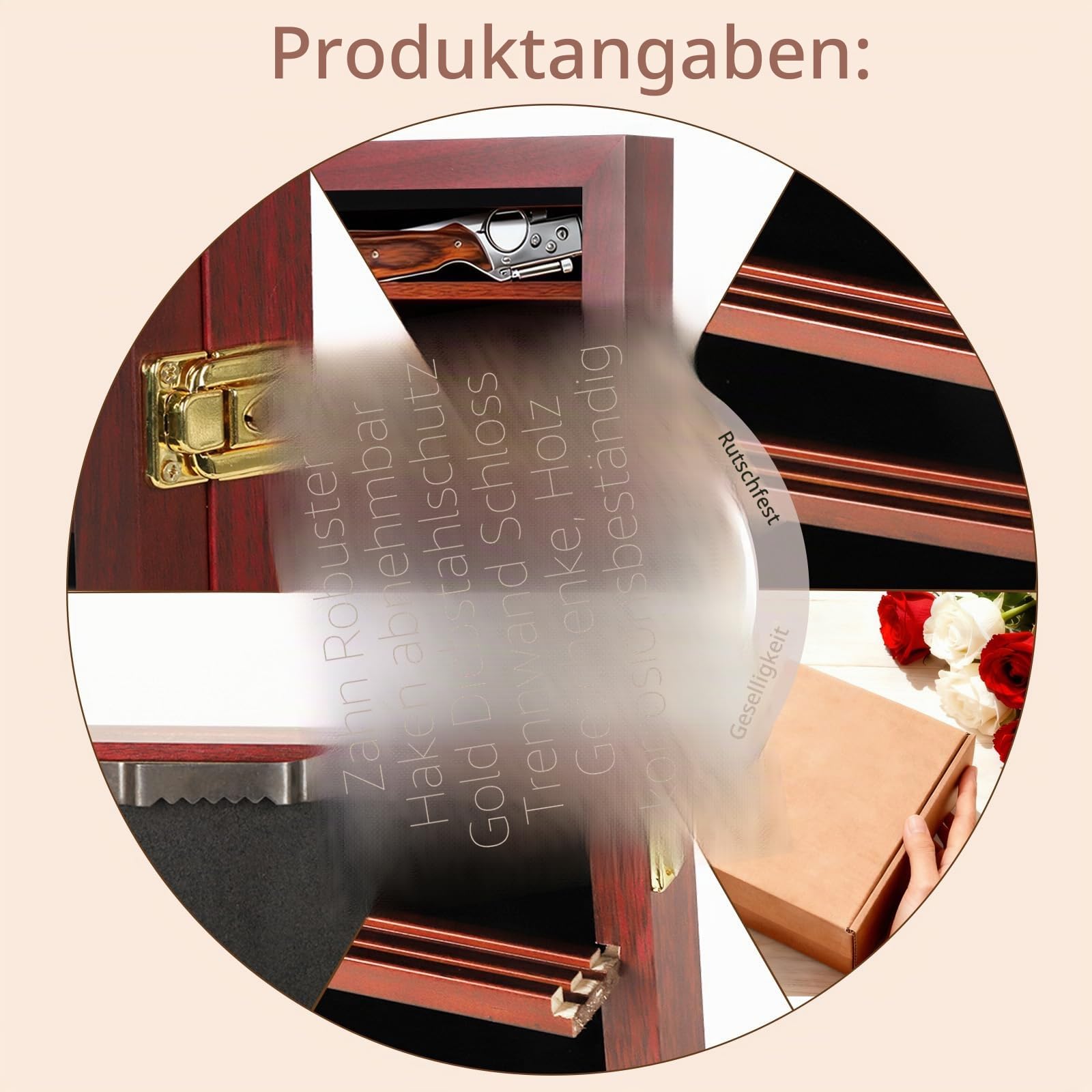Grintus Taschenmesser-Vitrine 7-stöckige Messersammlung Display Box für Wand Klappmesser Schrank mit UV-Schutz Acryl abschließbar groß Mahagoni | Wandhalterung Holzrahmen Messerschrank Gold Diebstahlsicherung Filzfutter UV-Schutz Acryl 7 Abnehmbare Anti-R