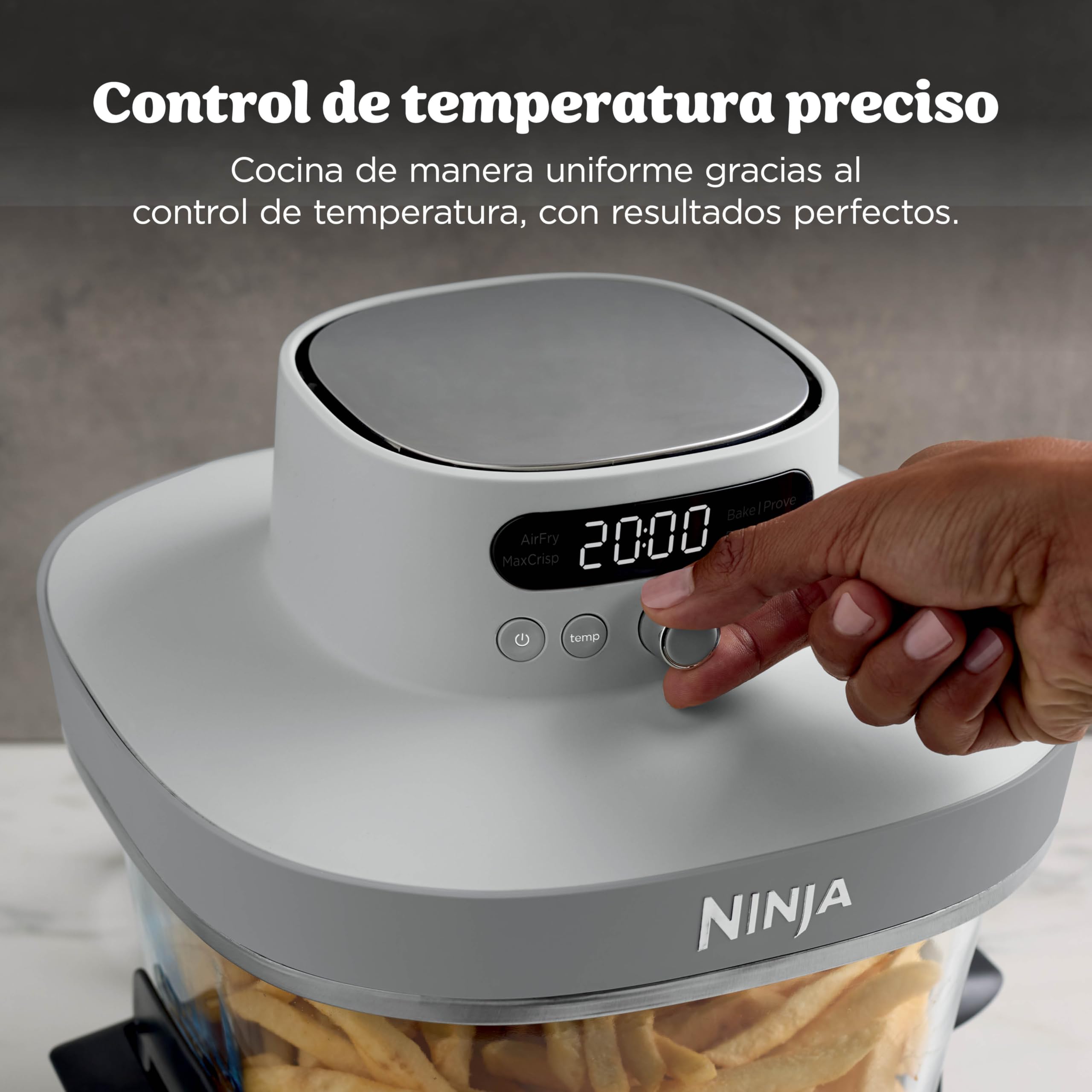 Ninja CRISPi PRO XL Freidora de aire, 5 funciones de cocción predefinidas, recipientes de cocción de cristal CleanCrisp de 5,7 y 2,3 l y tapas para almacenamiento, Blanco AS090EUWH