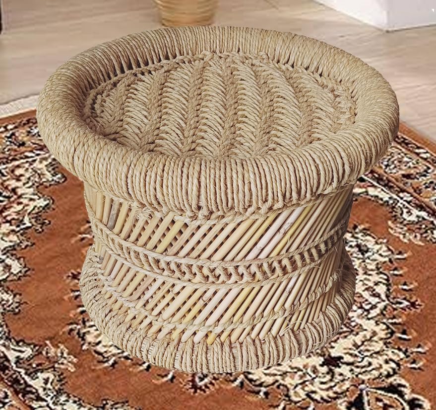 Natural & Handmade Bamboo Stool Beige Color Wave Design (1, 15X8)-image-29