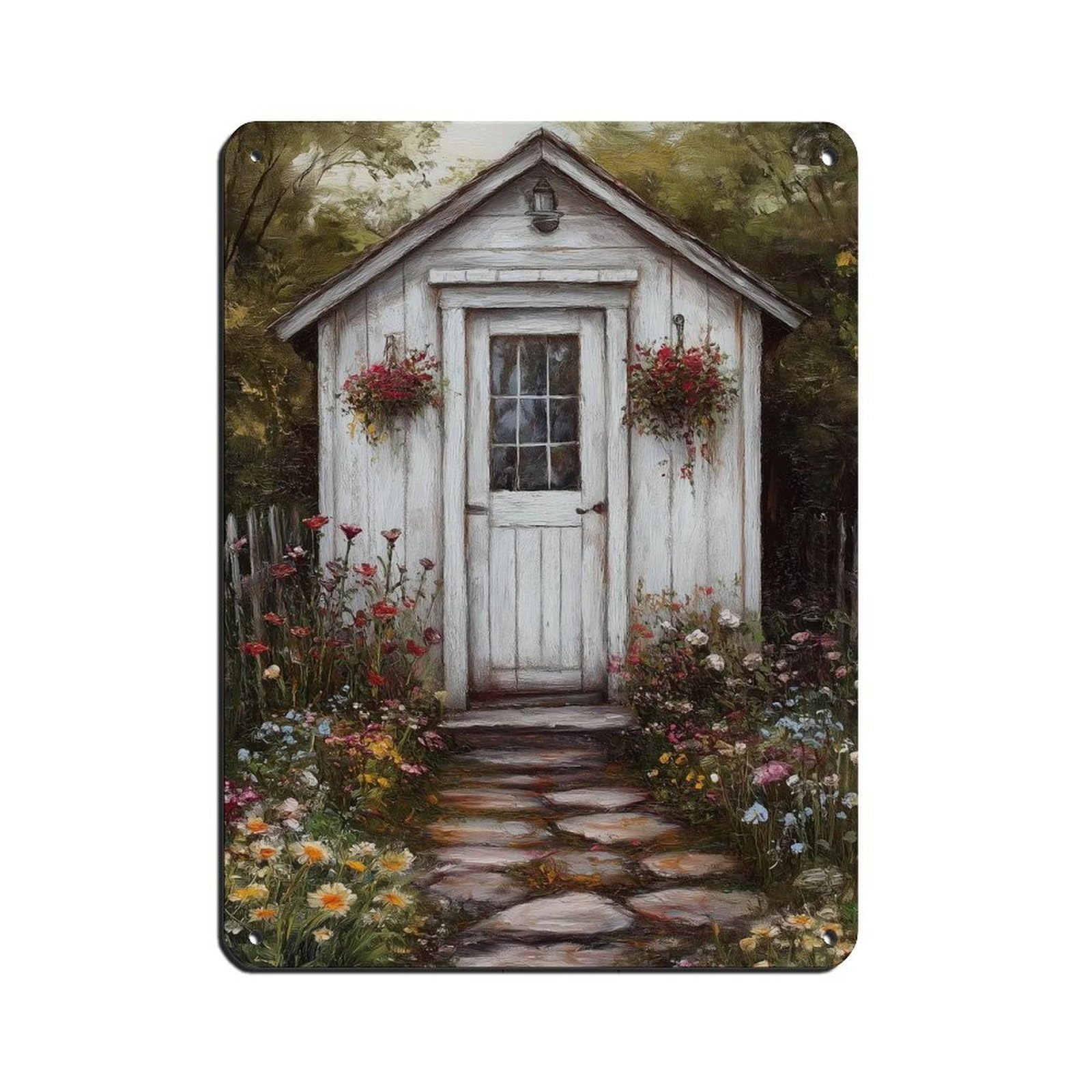 Vintage Garden Cottage Painting Tin Sign Vintage Metal Pub Club Cafe Bar Home Wall Art Decoration Poster Retro 12x16inch(30x40cm)