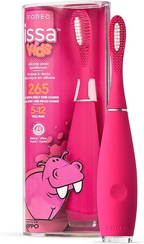 Miniatura 1 de FOREO ISSA Kids Cepillo de dientes sónico de silicona para niños, hipopótamo de nariz rosa