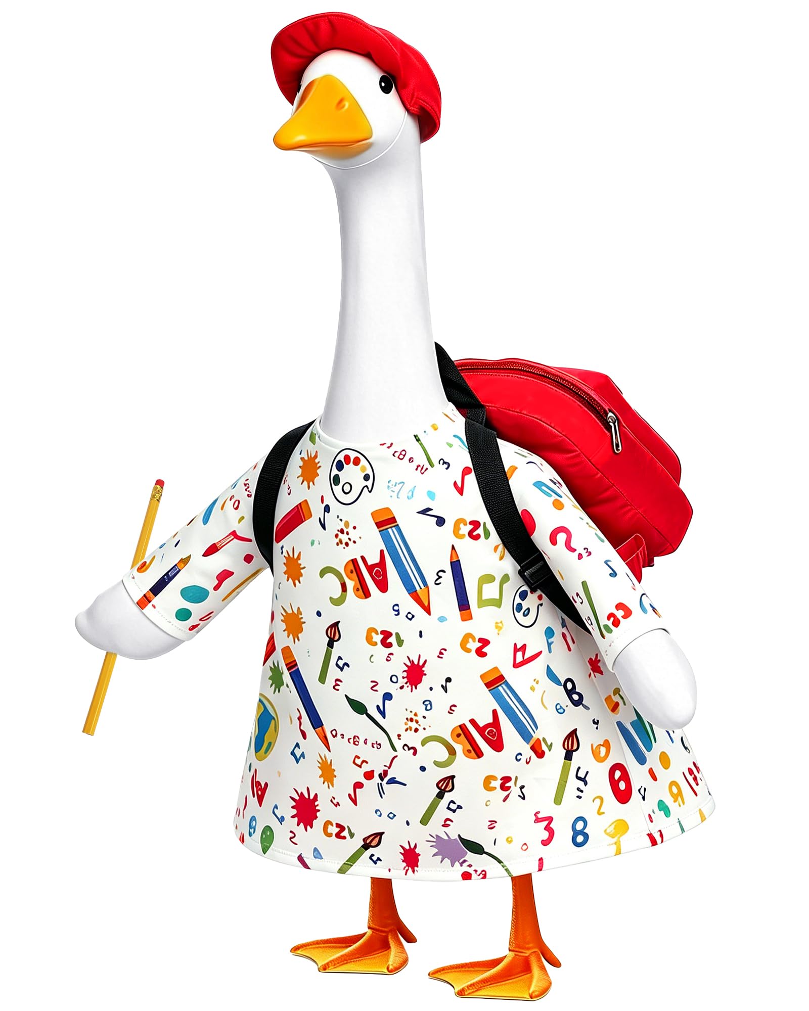 Dnicukii Porch Goose Back to School Outfit - Goose Clothes with Red Beret Backpack Pencil for 9-27 Inch Lawn Goose Statue