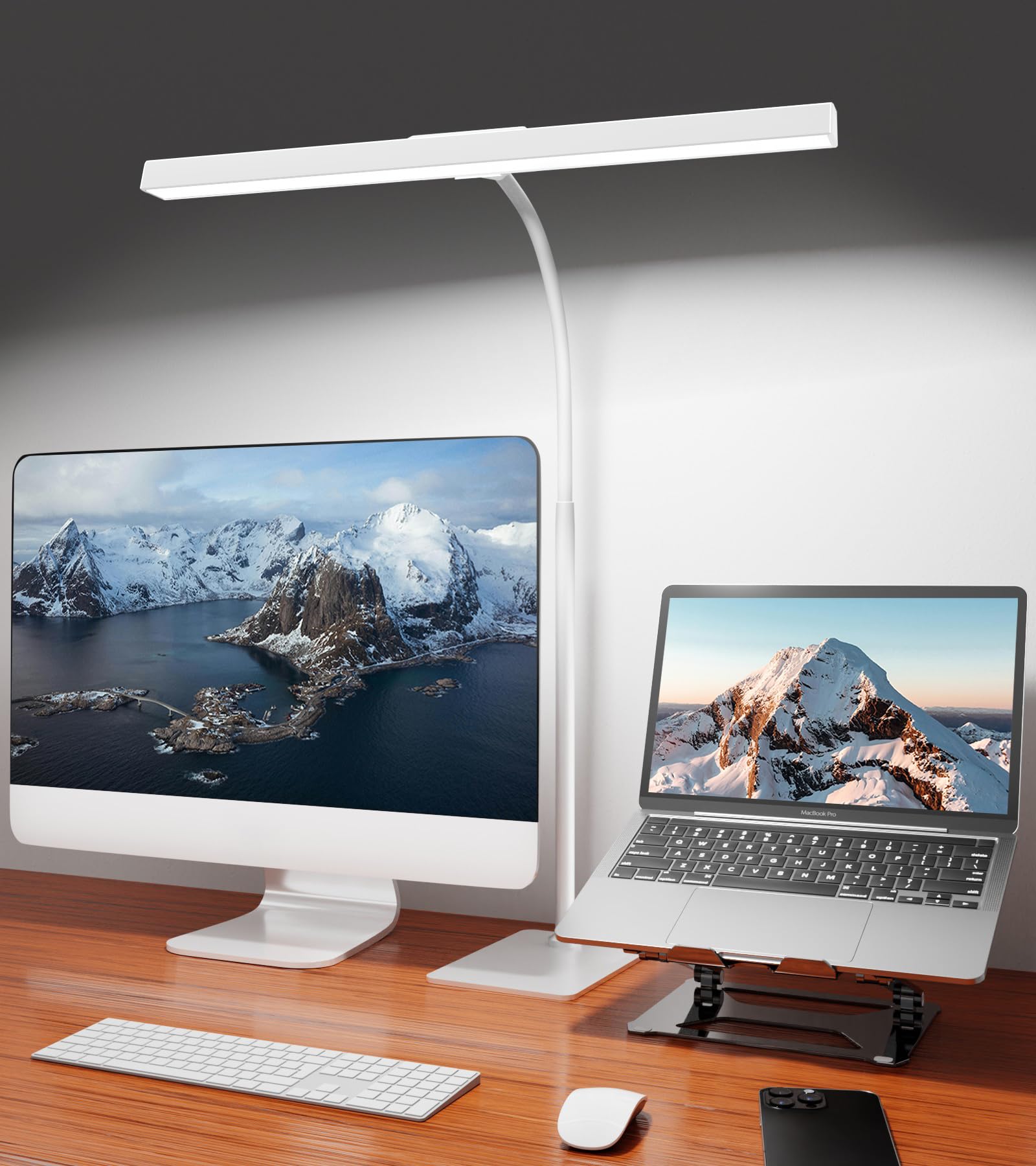LED Desk Lamp for Home Office with Base, Eye-Caring Desk Light 12W, White