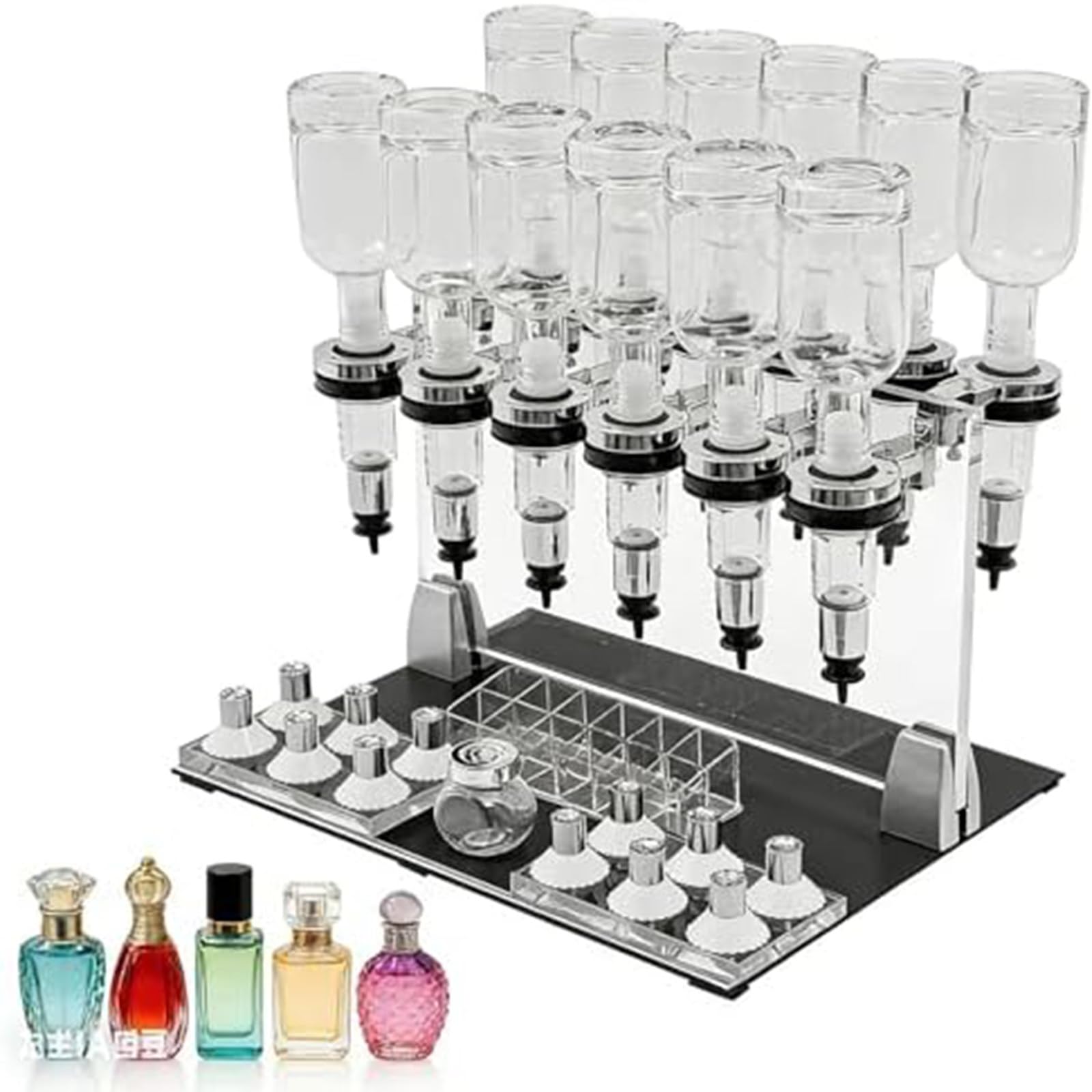 Zestaw do dozowania perfum na biurko, ręczny dozownik perfum, stacja do dozowania perfum na 12 butelek, idealny do salonów, sklepów i barów - pojemność 200 ml i dołączone kubeczki