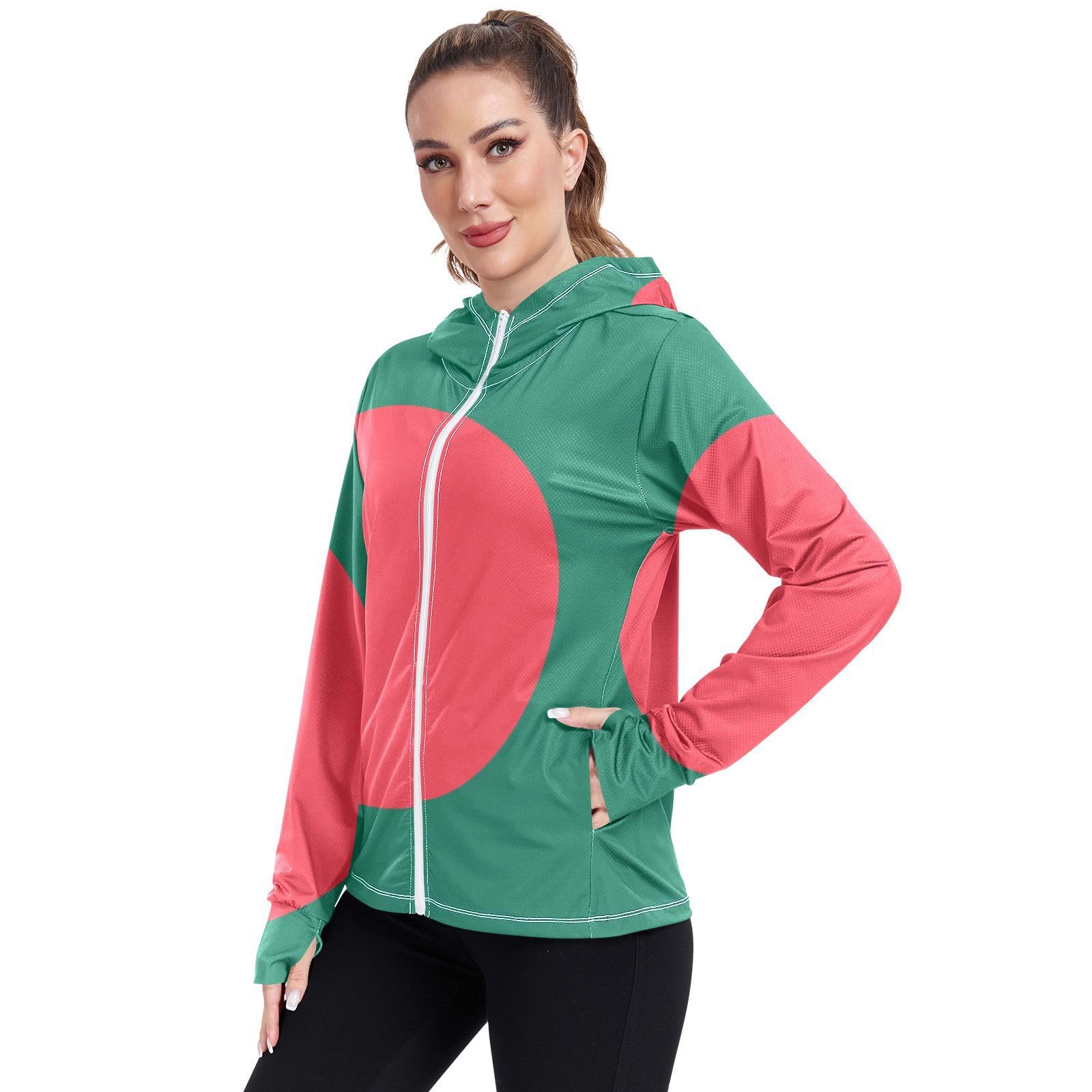 Bangladesh Flag Womens UPF 50+ Sun Protection Hoodie Jacket Lightweight Long Sleeve Sun Shirt with Pocket Multicoloured