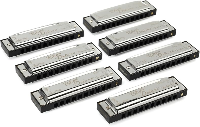Fender Blues Deluxe Harmonica, Pack of 7 with case (Keys C, G, A, D, F, E, B Flat)