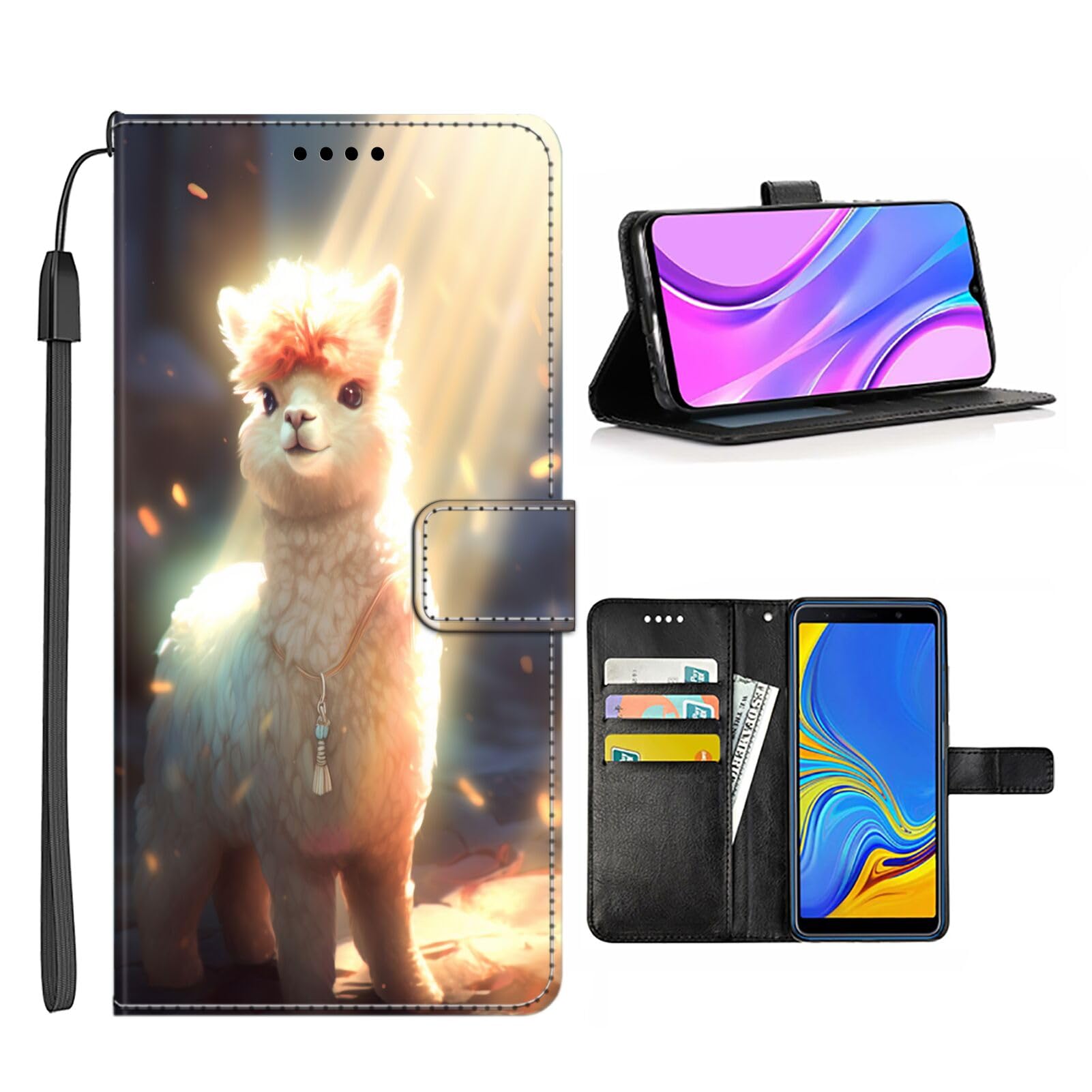 CHUANSHI Wallet Case for Samsung Galaxy A31 with Alpaca-aa72 PU Leather Card Holder Kickstand Flip Cover and Wrist Strap