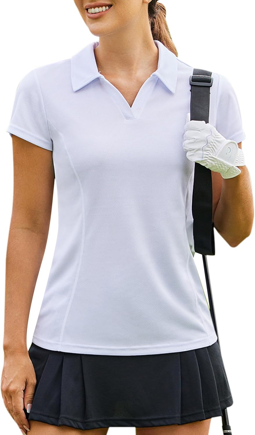 PINSPARK Womens Golf Shirt Short Sleeve Polo Shirts Quick Dry Tennis Tops V-Neck with Collar Pickleball Shirts Golf Outfits