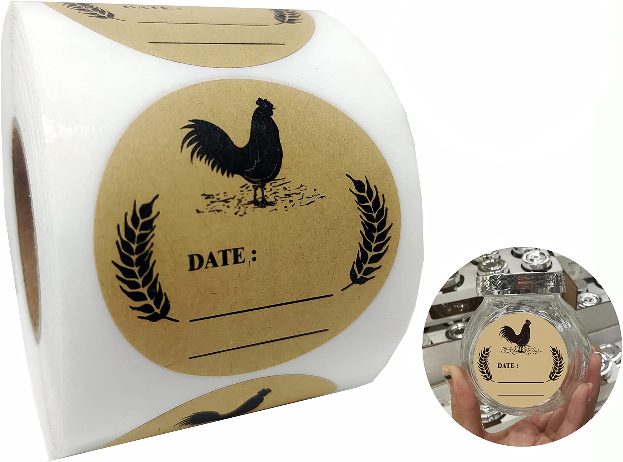 500pcs Farm Chicken Egg Labels Chicken Canning Sticker 2 inch Round Natural Brown Kraft Washed Egg Carton Labels for Kitchen Mason Jar, Farmer, Crafts, Organizing, Quail, Packaging