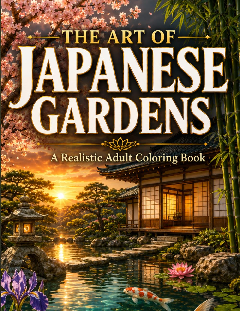 The Art of Japanese Gardens: A Realistic Coloring Book for Adults Featuring Koi Ponds, Torii Gates, Tea Houses, Stone Lanterns, Sakura Blossoms, Wisteria and Traditional Garden Landscapes