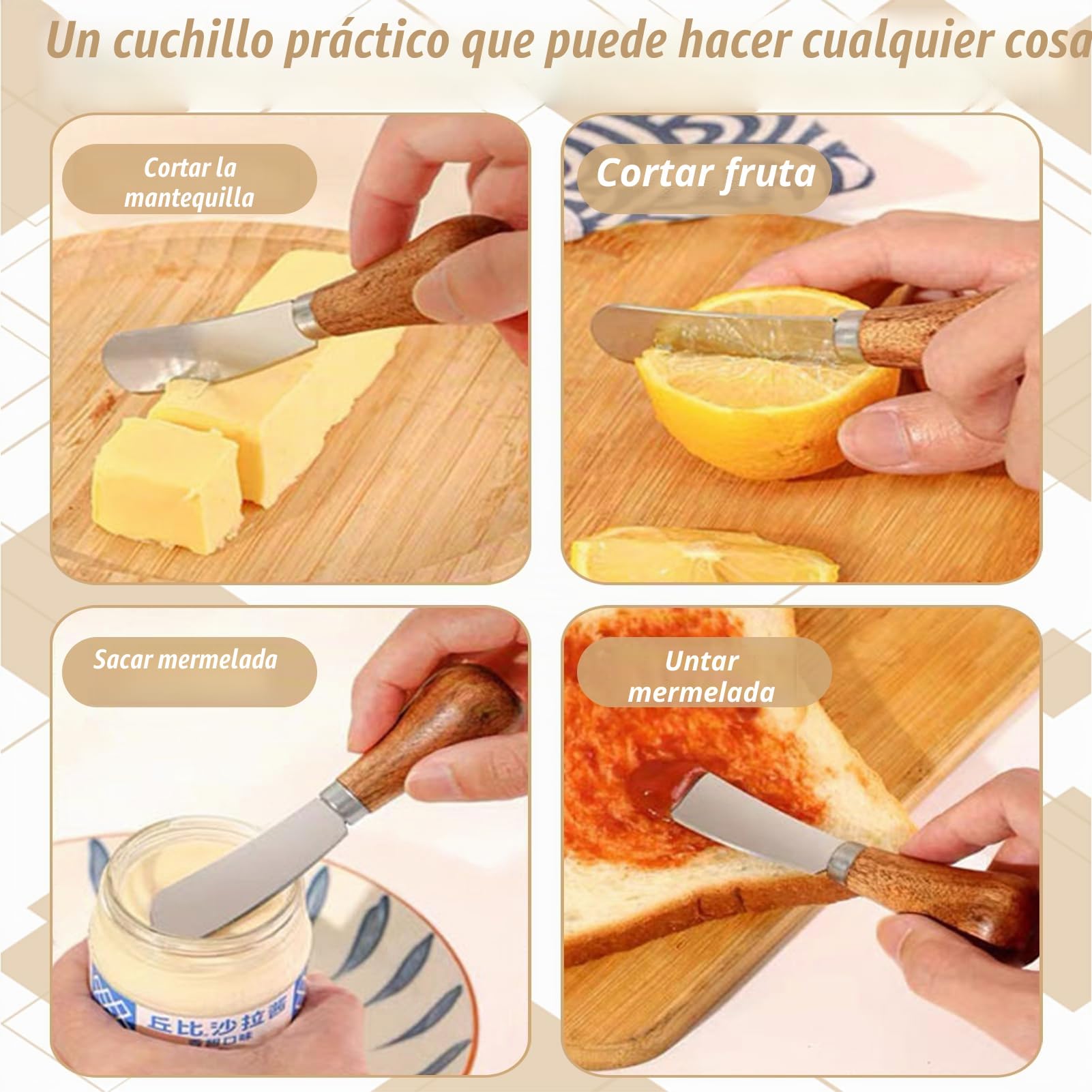 Pcsfoe Cuchillos de Mantequilla de Acero Inoxidable - Set de 6 Cuchillos para Mesa, Queso y Utensilios de Cocina