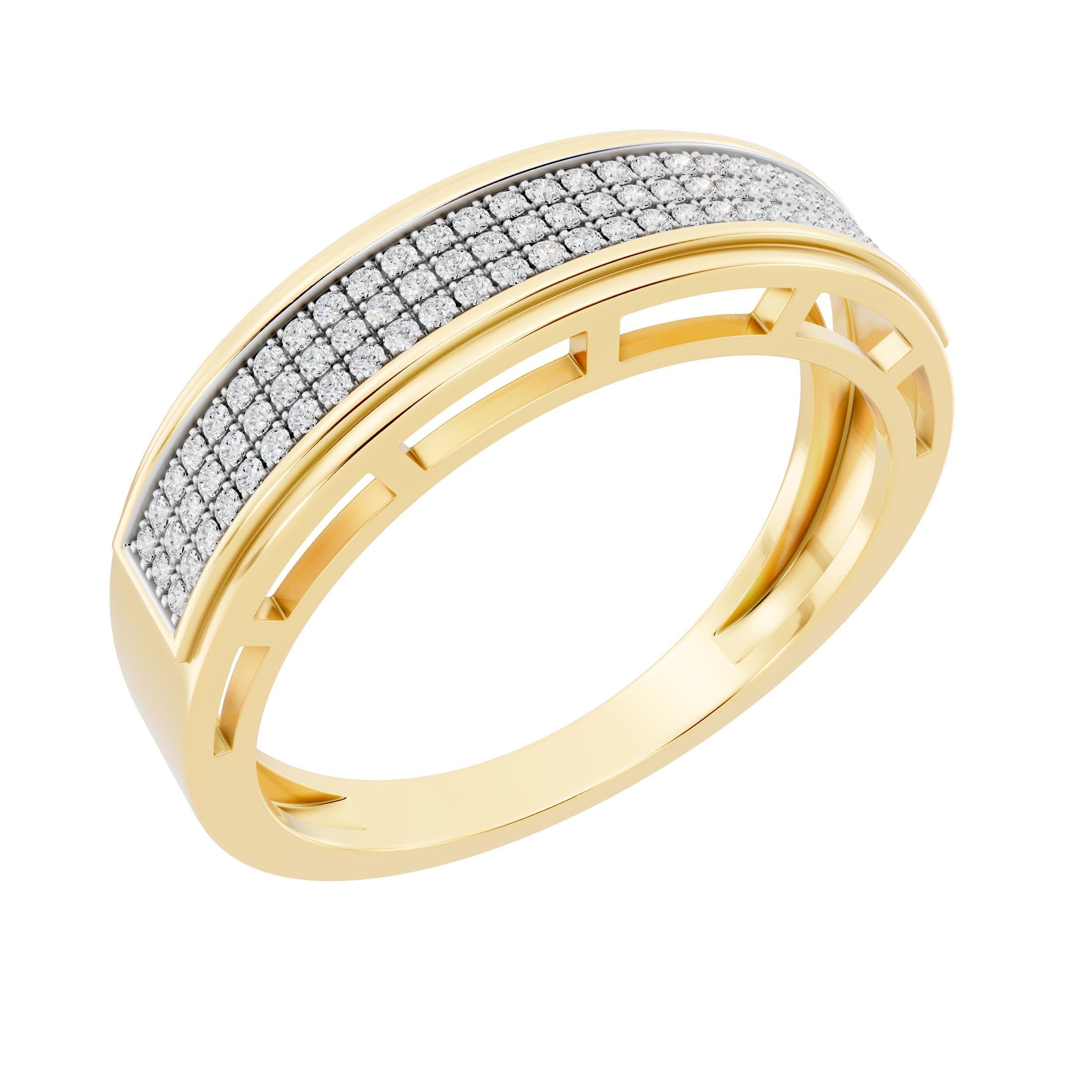 Valentine's Day Gift 0.25 Ctw Round White Natural Diamond Three Row Micro-Pave Men's Wedding Band in 10K Real Solid Gold