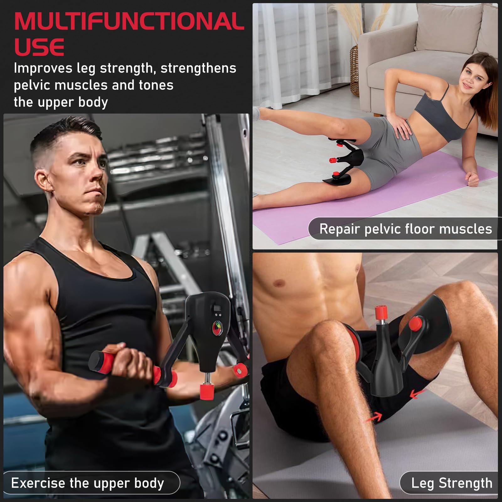 Attrezzo Interno Coscia 15-35 KG Adjustable Resistance, Allenatore per Pavimento Pelvico per Gambe, Thigh Trainer with Fixed Leg Straps and Replaceable Handle, Pelvic Floor Trainer per Uomini e Donne