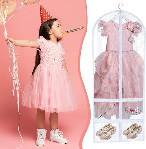 Miniatura 5 de Sanwuta 4 bolsas grandes de PVC transparente para ropa de baile para disfraces de bailarines, bolsa larga con 4 bolsillos con cremallera para