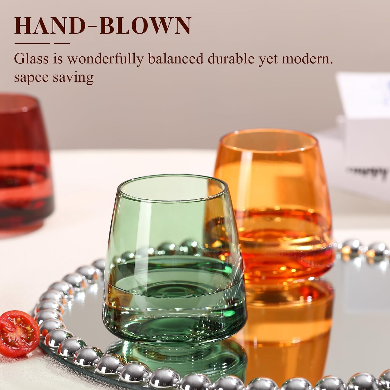 Colored Stemless Wine Glasses Set of 6-15 oz Hand-Blown Crystal Colored Glassware, Multicolor Glassware for Lovers, Wedding, Birthday, Christmas, Housewarming Gifts for Women - Image 2