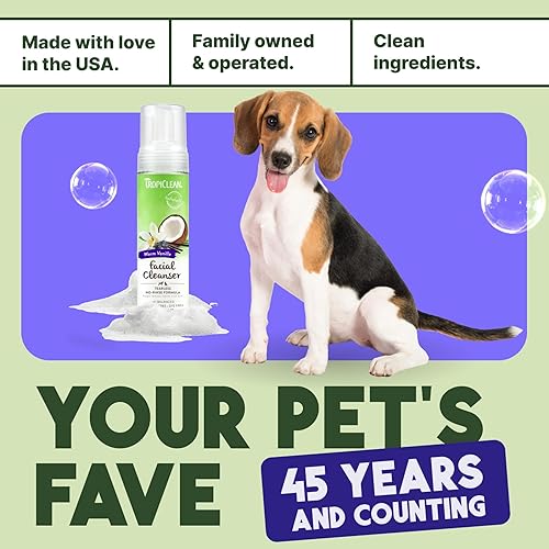 Vista 7 de TropiClean Limpiador facial sin agua de vainilla cálida para perros, lavado facial de espuma para perros, lavado facial de perro derivado