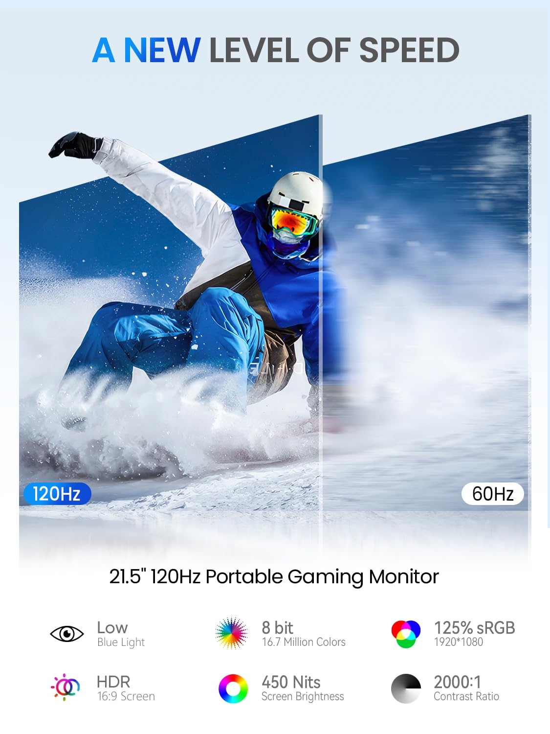 UPERFECT 21.5“ 120Hz QLED Écran Tactile Portable, 125% sRGB 2000:1 Contraste 1080P Grand Moniteur avec Pied Réglable à 180° USB C HDMI pour Laptop Consoles de Jeux PC, Compatible VESA