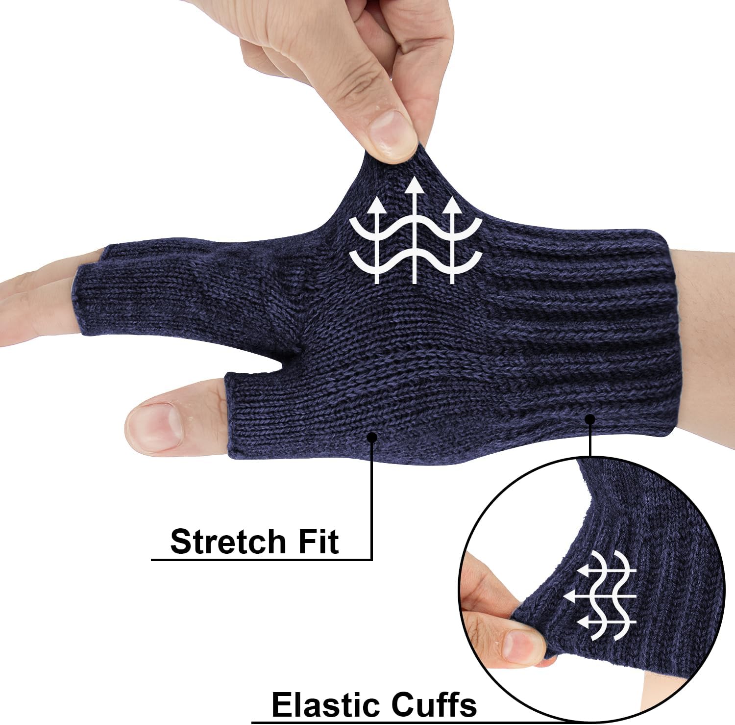 Fingerless Gloves Winter Warm Knitted Stretchy Half Finger Gloves Running Driving Cycling Working for Men and Women - Image 6