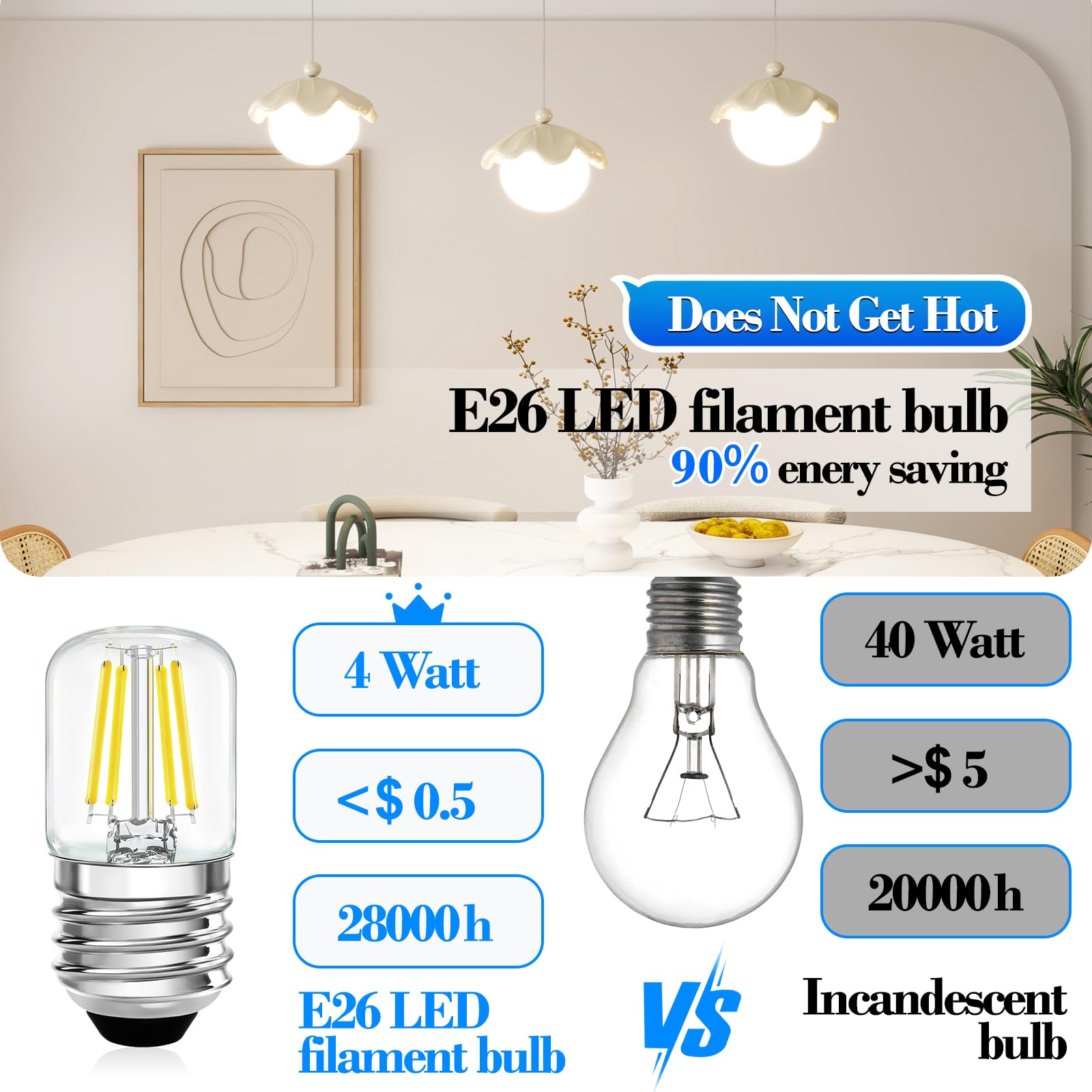 40 watt Appliance Light Bulb 4W Small Light Bulbs for Lamp E26 LED Night Light Bulbs Refrigerator Light — view 3