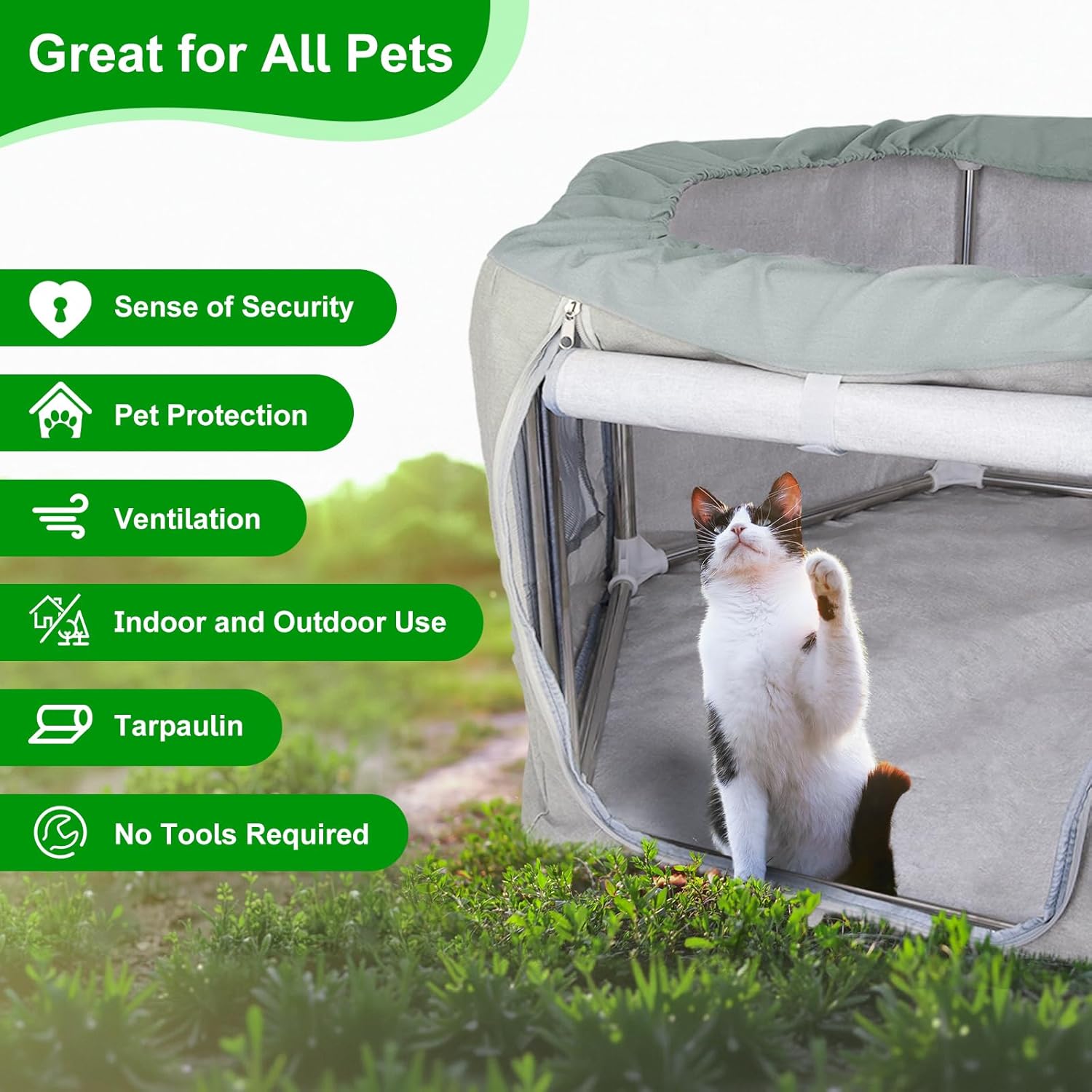 Makerfire Dog Playpen 37 × 32 Inch, Puppy Playpen with Gate for Small Dog/Cat, Pet playpen Tent Kennel Crate for Indoor/Outdoor, Sturdy Safe and Moisture Resistant