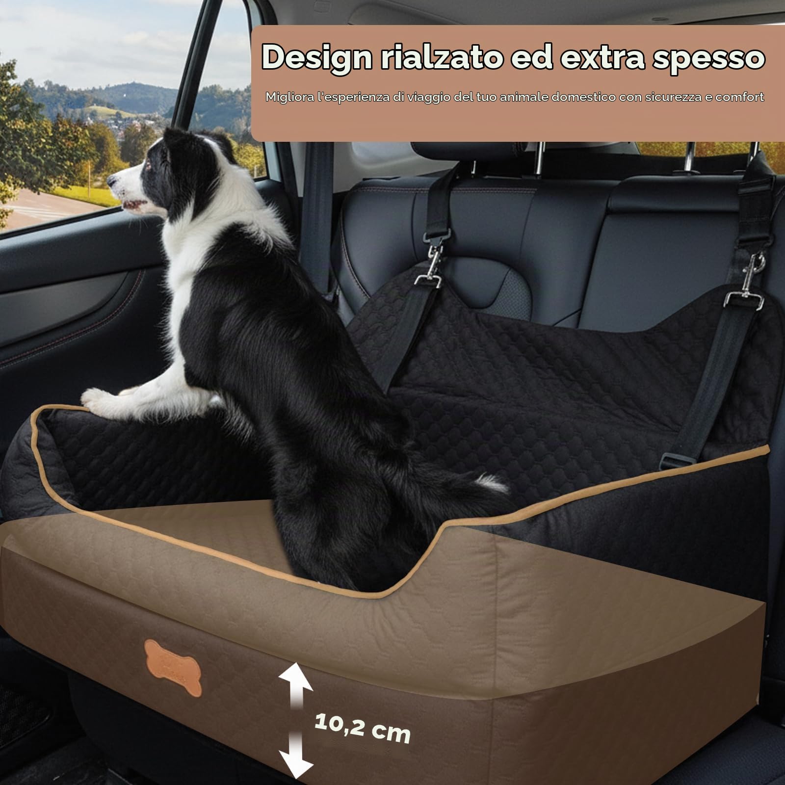 Seggiolino Auto per Cani, Amaca Coprisedile Auto per Cani Animali, Seggiolino Cane Auto- Extra Stabile per Canis di Grande Piccole e Medie Dimensioni(70x60x30cm)