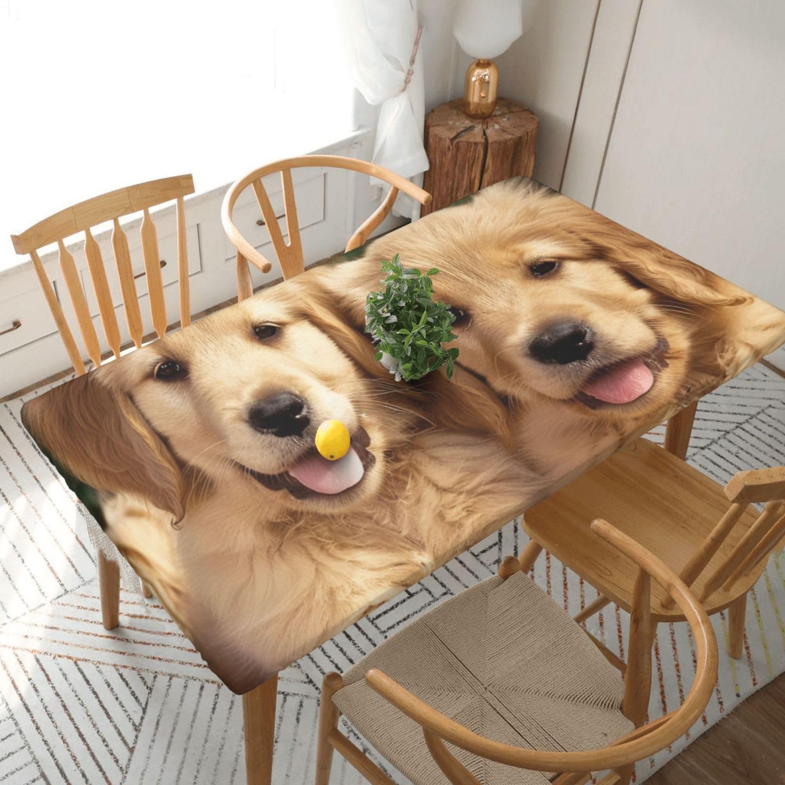 WPKJU Golden Retriever Dogs Puppies Pets Printed Tablecloths 5ft Rectangular Table Covers Washable Polyester Decorative Table Cloth for Dining Table Picnic Wedding