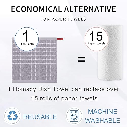 Miniatura 346 de Homaxy Toallas de cocina de rizo 100% algodón (gris oscuro, 13 x 28 pulgadas), diseño a cuadros, suaves y súper absorbentes, paquete de 6
