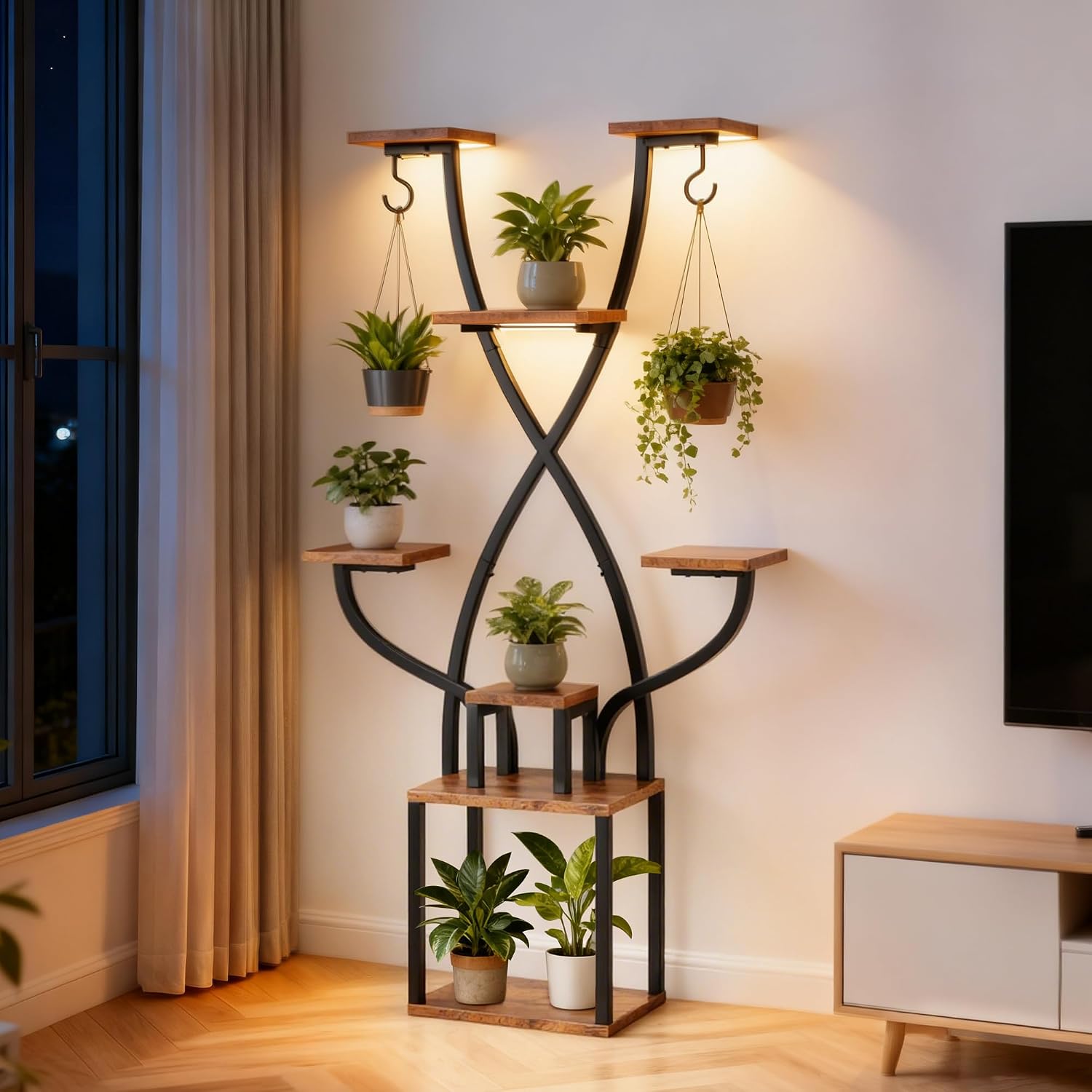 Urban Deco Adjustable Metal Plant Stand for Outdoor and Indoor Use, Fits 20-36 cm Flower Pot Stand, Mid-Century black-8 tiers