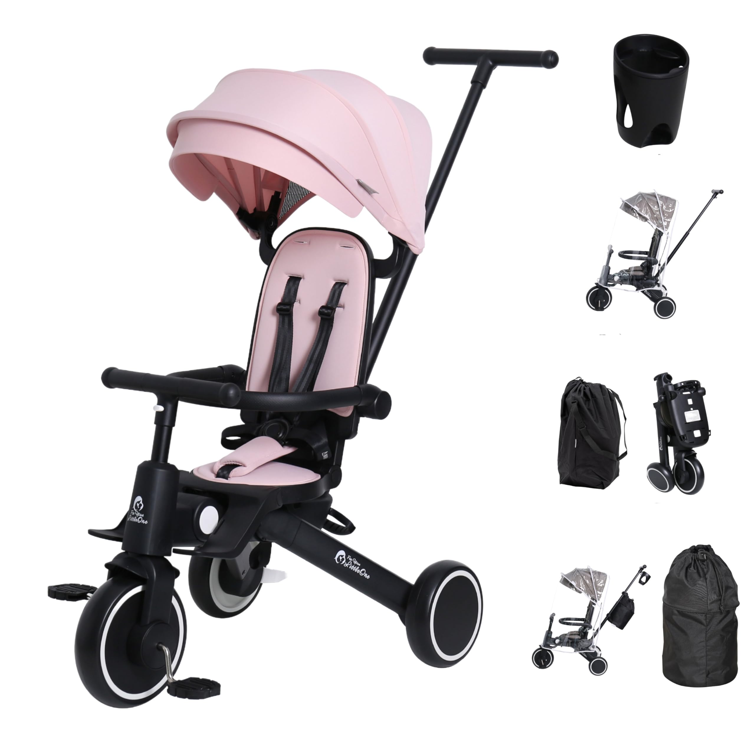 Xplor Kids Trike Foldable Compact Portable Tricycle Toddler With Parent Handles 8 in 1 Design Ages 10m - 5y | For Your Little One | (Xplor Ultimate, Pink)