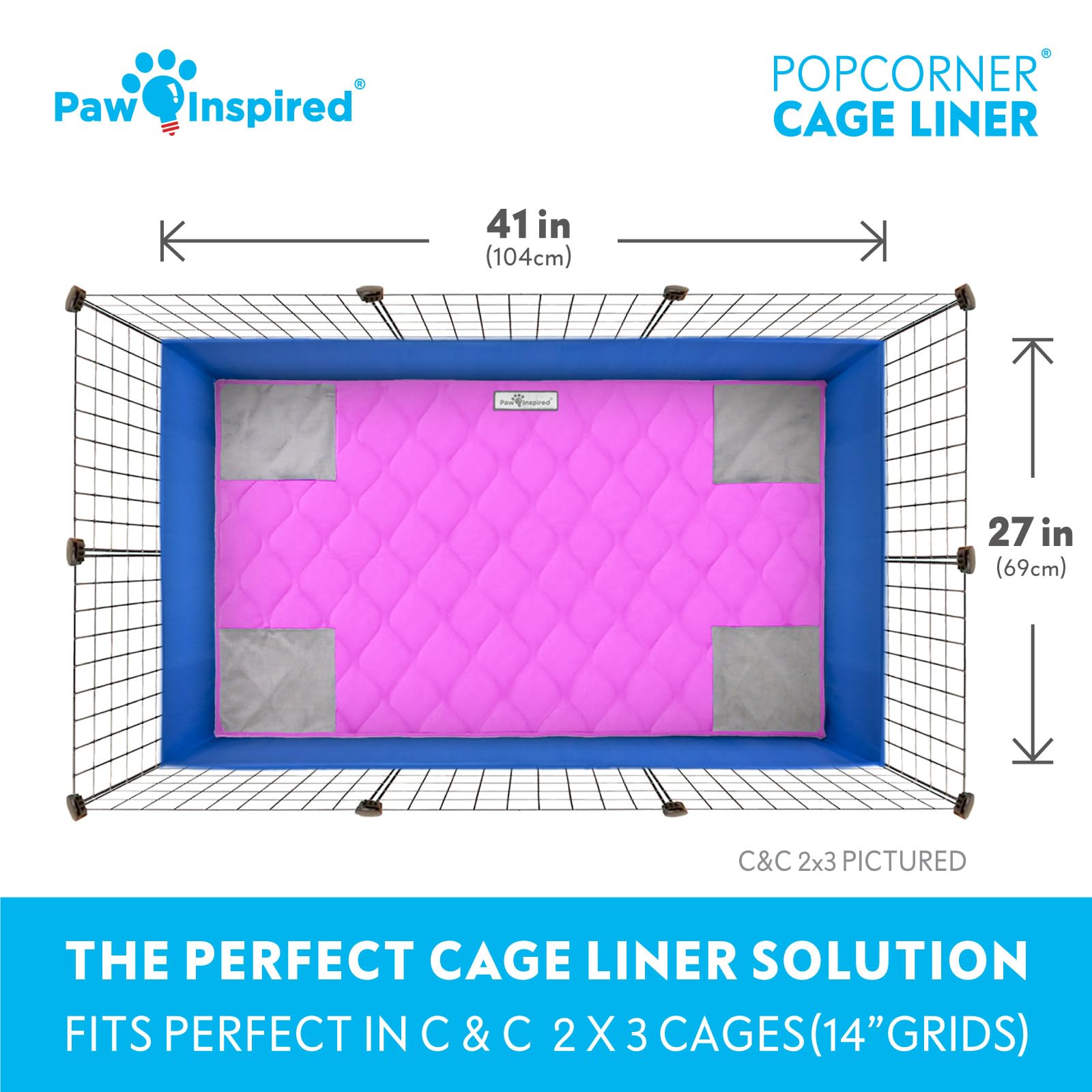 Rivestimenti per gabbie per porcellini d'India PopCorner ispirati a Paw | Tappetino super assorbente per la pipì con angoli rinforzati e fondo impermeabile (C&C 2x3, rosa)