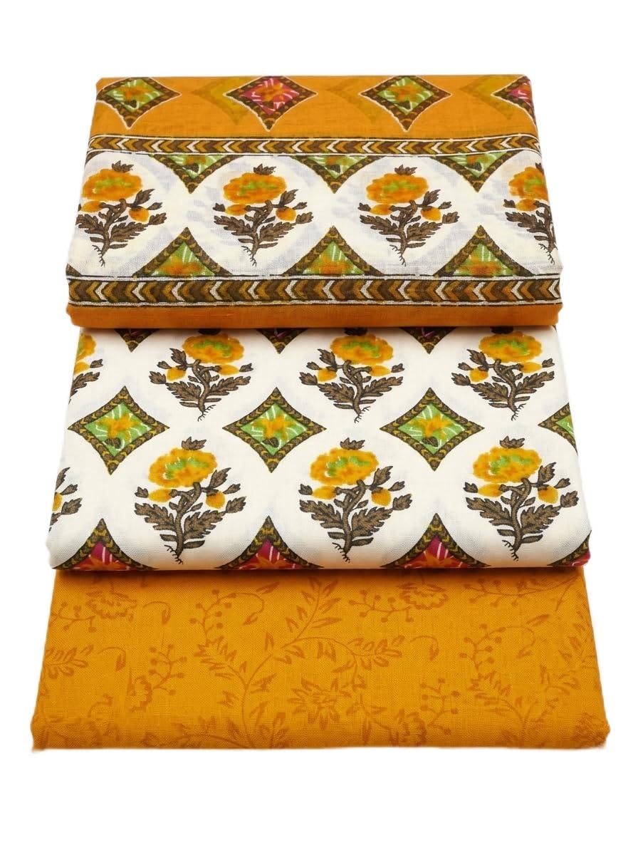 shaivra Women’s Unstitched Cotton Dress Material 3 Piece Set (Top 2.5m, Bottom 2.25m, Dupatta 2.2m) | Everyday Wear | Office Wear | Off White and Mustard Yellow Floral Design | Free Size-picture-27