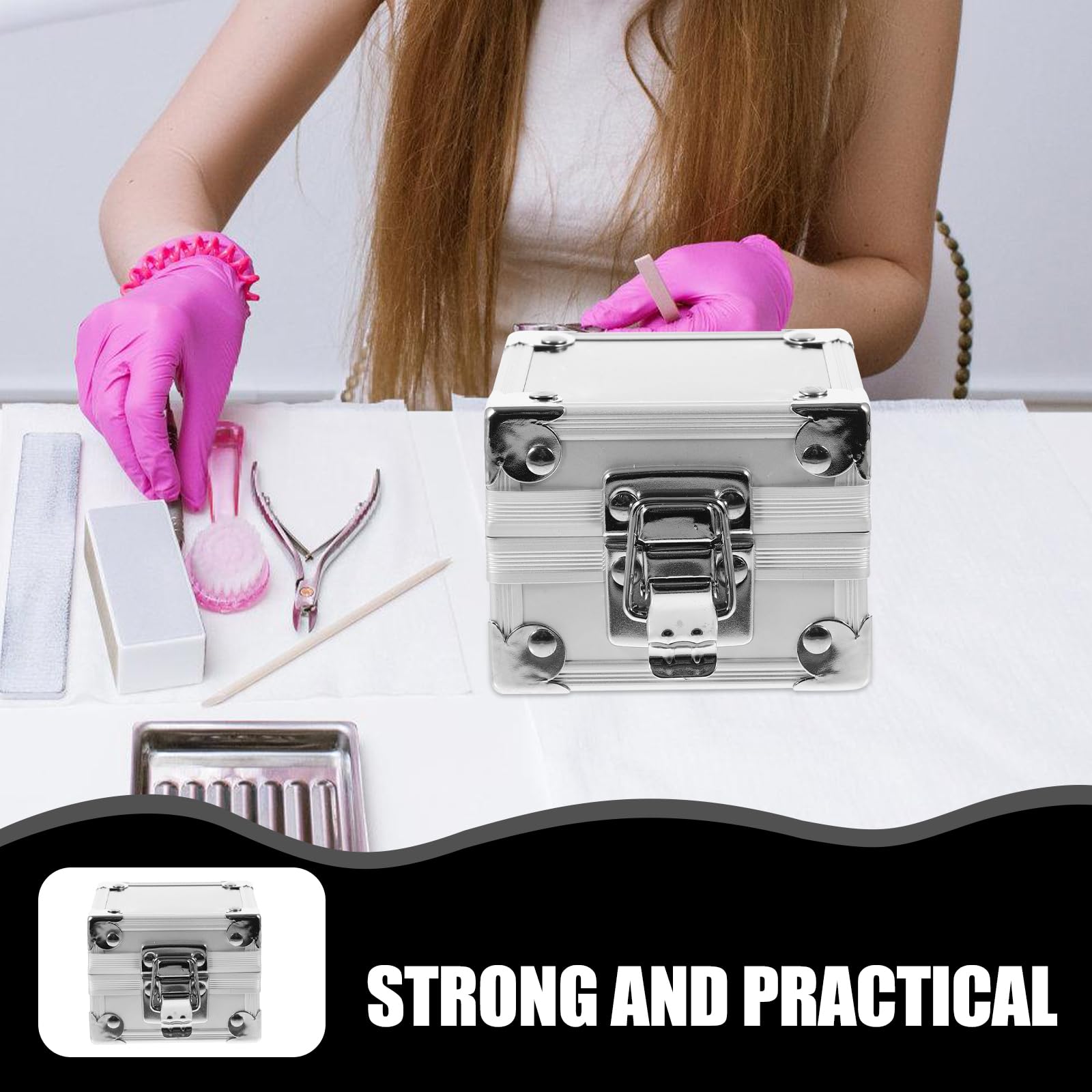 FOMIYES Zinc Alloy Nail Drill Bits Storage Box 3.07X2.95X2.36 Inch Dustproof Manicure Polishing Heads Organizer Compact Case for Travel Desktop - Image 2