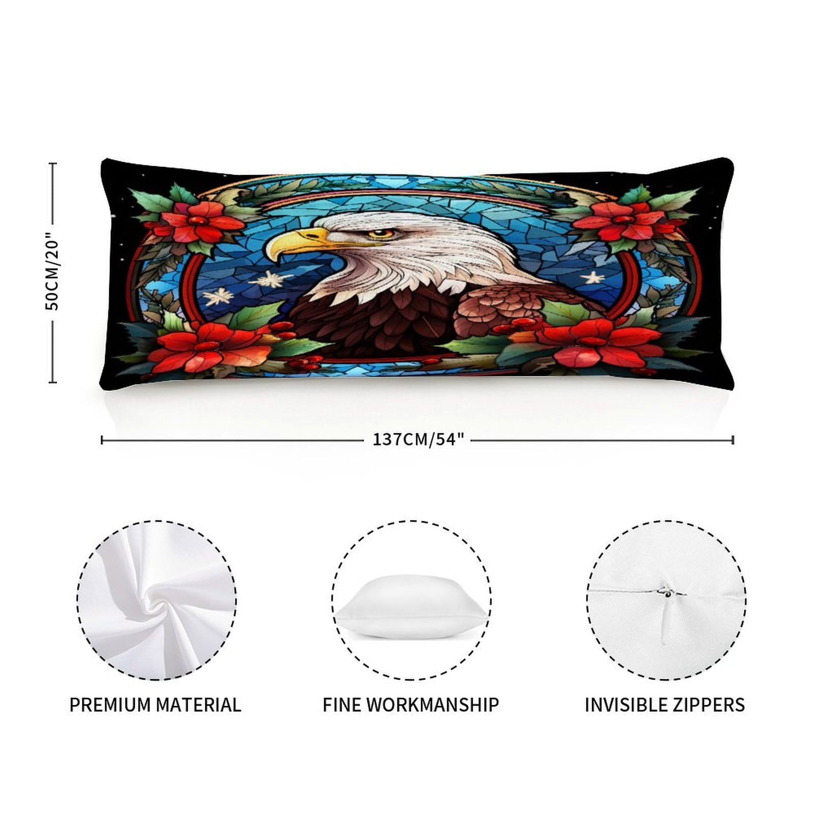 Rebbygena Stained Glass Christmas Zipped Decorative Long Body Pillow Cushion Cover Case Pillowcase for Adults Girls 20x54in,Long Throw Body Pillow Cover for Hotel Home Bed Living Room Decor