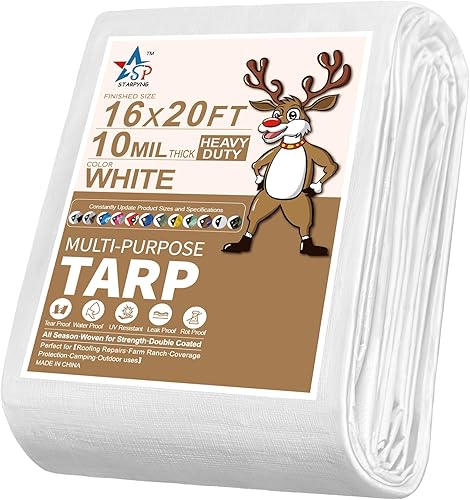 Miniatura 1 de Cubierta de lona de polietileno blanco resistente de 0.394 in - Gruesa impermeable, resistente a los rayos UV, duradera, resistente a la intemperie,