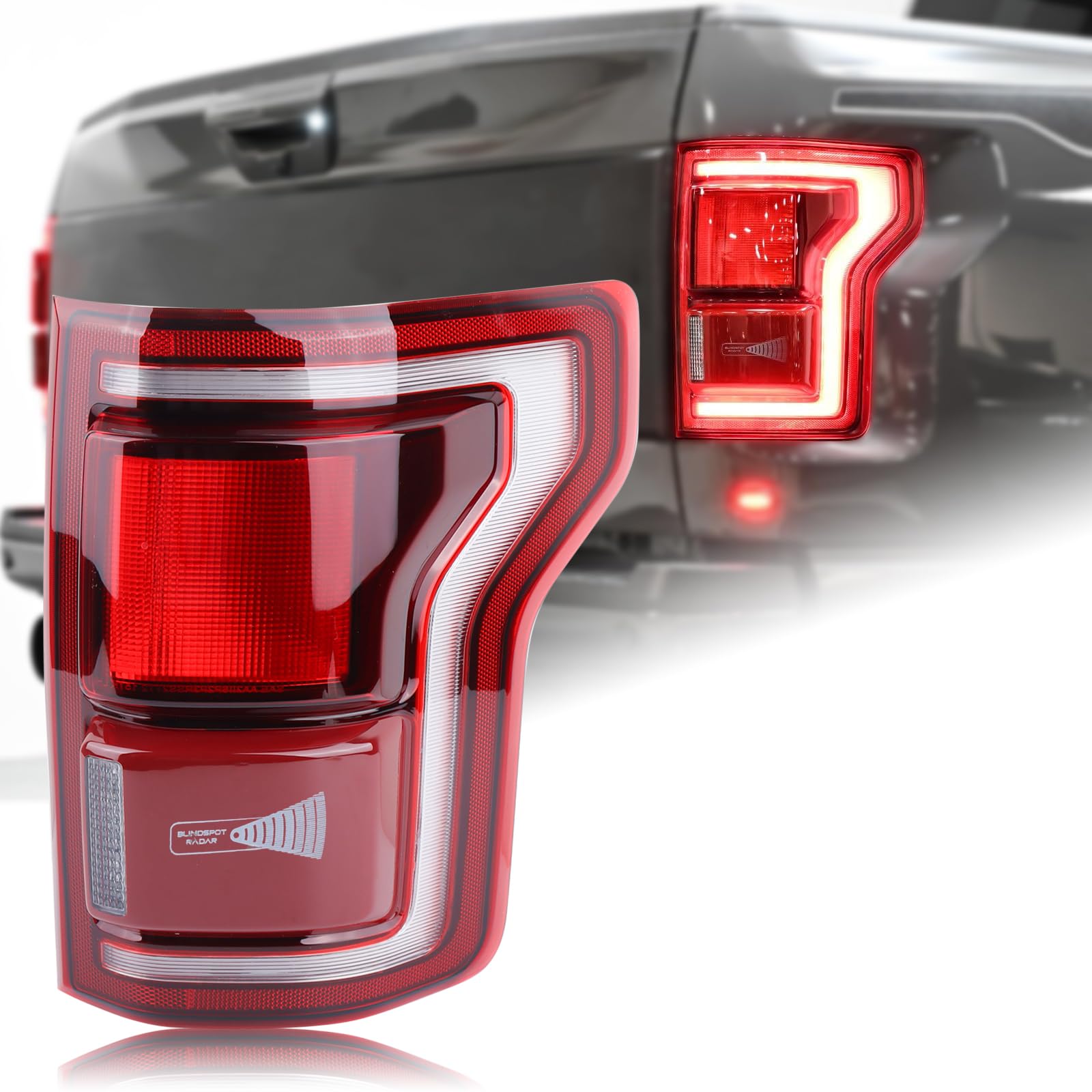 LED Tail Light Rear Lamp Assembly w/Blind Spot(Module NOT Included) Compatible with 2017-2020 Ford F150 F-150 RAPTOR Right Passenger Side HL3Z-13404-H HL3Z-13404-F