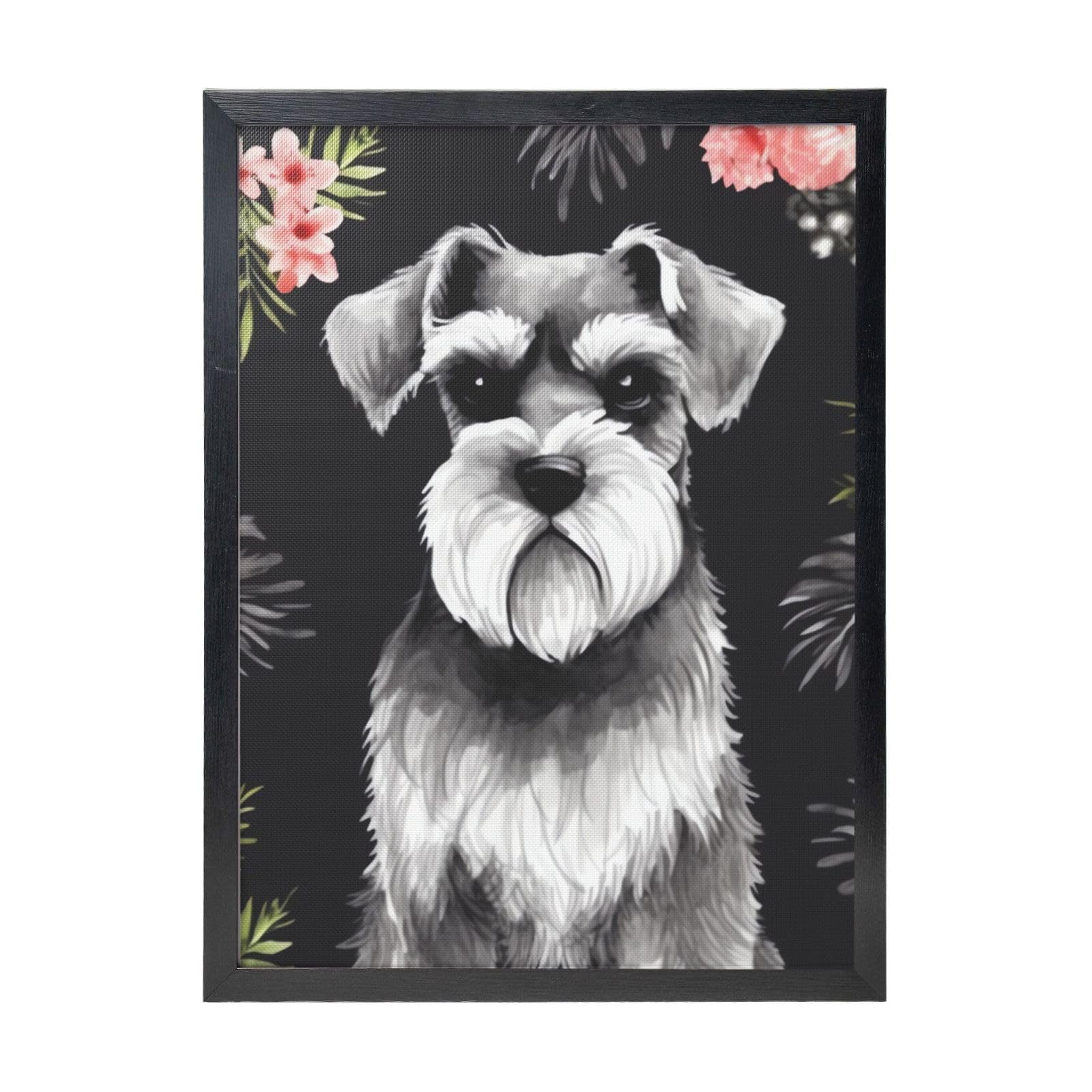 Framed Wall Art - Decorative Canvas Painting Schnauzer Pictures Poster Aesthetic Modern Prints Artwork for Bedroom Office Wall Decor Ready To Hang 12x16 in