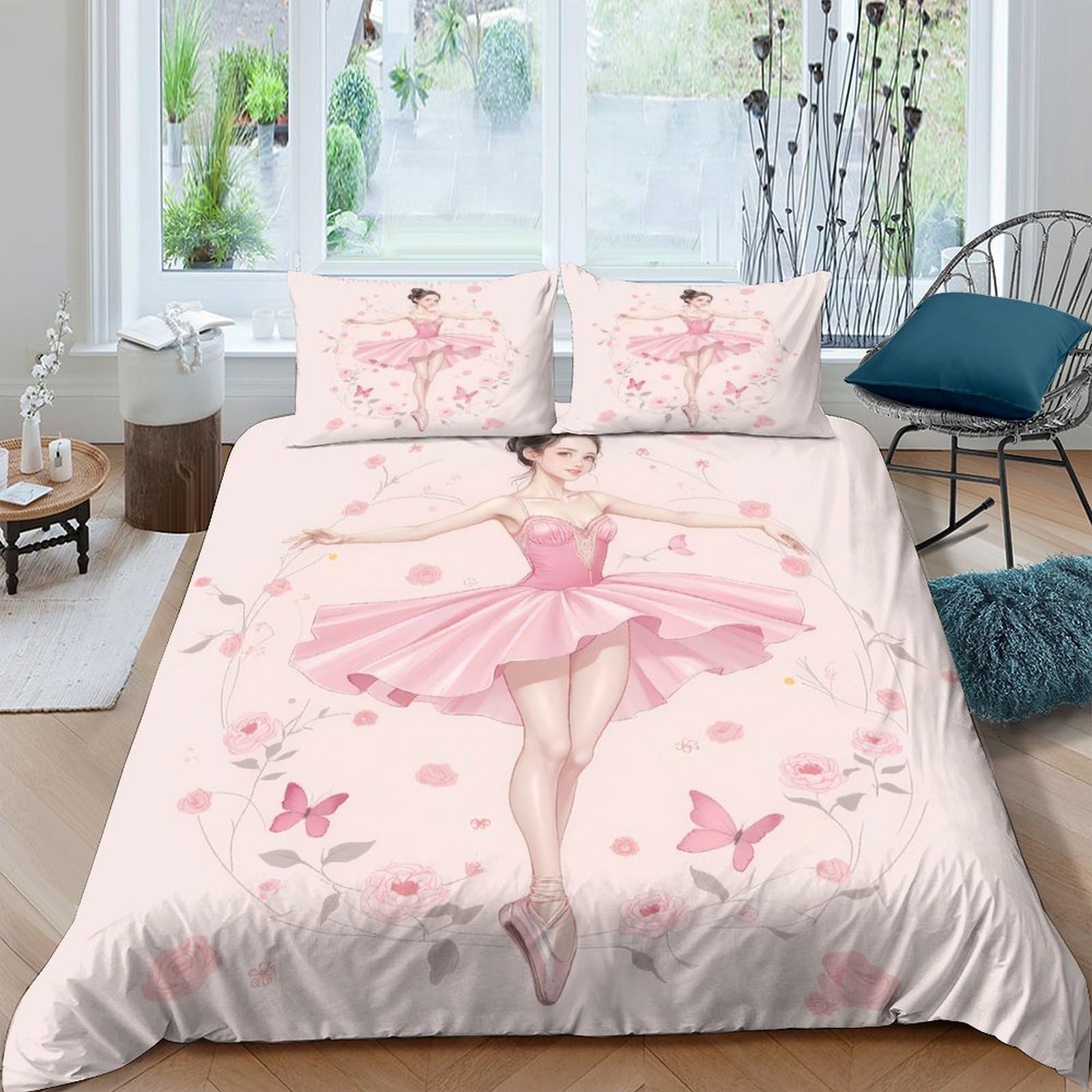 Ctjqhvkz Style-2 3D Printed Pink Ballerina Fitted Sheet Microfiber Non Slip Butterfly Bed Cover For Bedroom Dorm Mattress Protection Single（135X200cm）