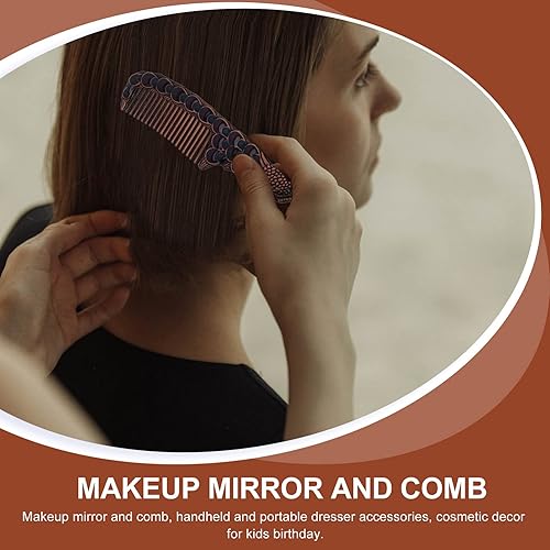 Miniatura 5 de Lurrose Juego de peine de espejo de mano vintage de pavo real, espejo de mano retro de metal, espejo de tocador, espejo de tocador de viaje, espejo