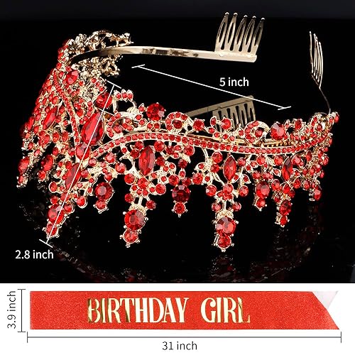 Miniatura 5 de Atoden Tiara roja de cumpleaños para niña, tiaras y coronas para mujeres y niñas, diadema de princesa de cristal, corona de quinceañera, decoración