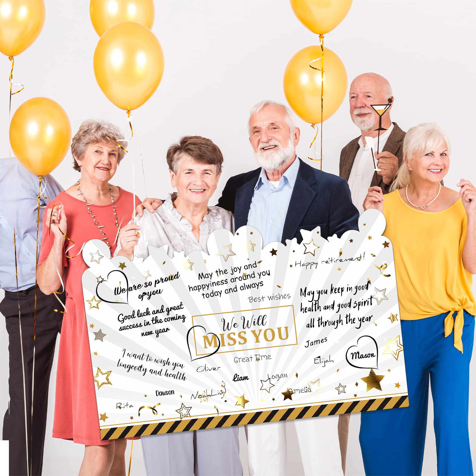 WATINC Jumbo Retirement Guest Book - Black Gold Signature Board For Farewell Party Decor